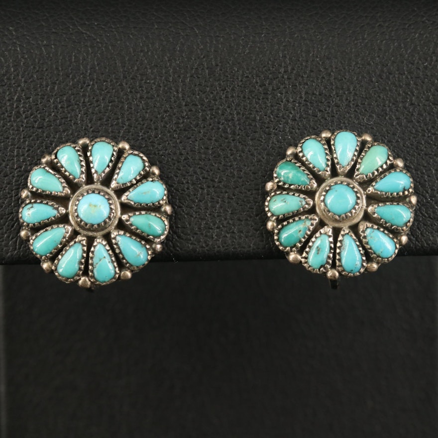 Sterling Turquoise Petit Point Earrings with Screw Backs