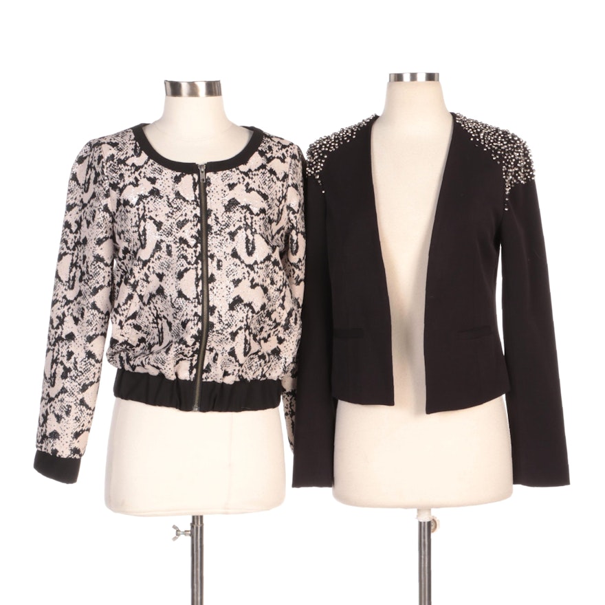 Silence + Noise Embellished Blazer with Cö Metallic Snake Print Jacket