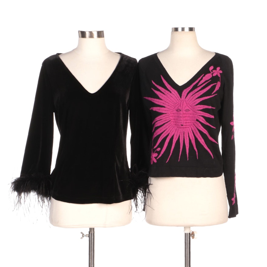 Paul Smith Embroidered Sweater and Emma Fashions Ostrich Feather Trimmed Top