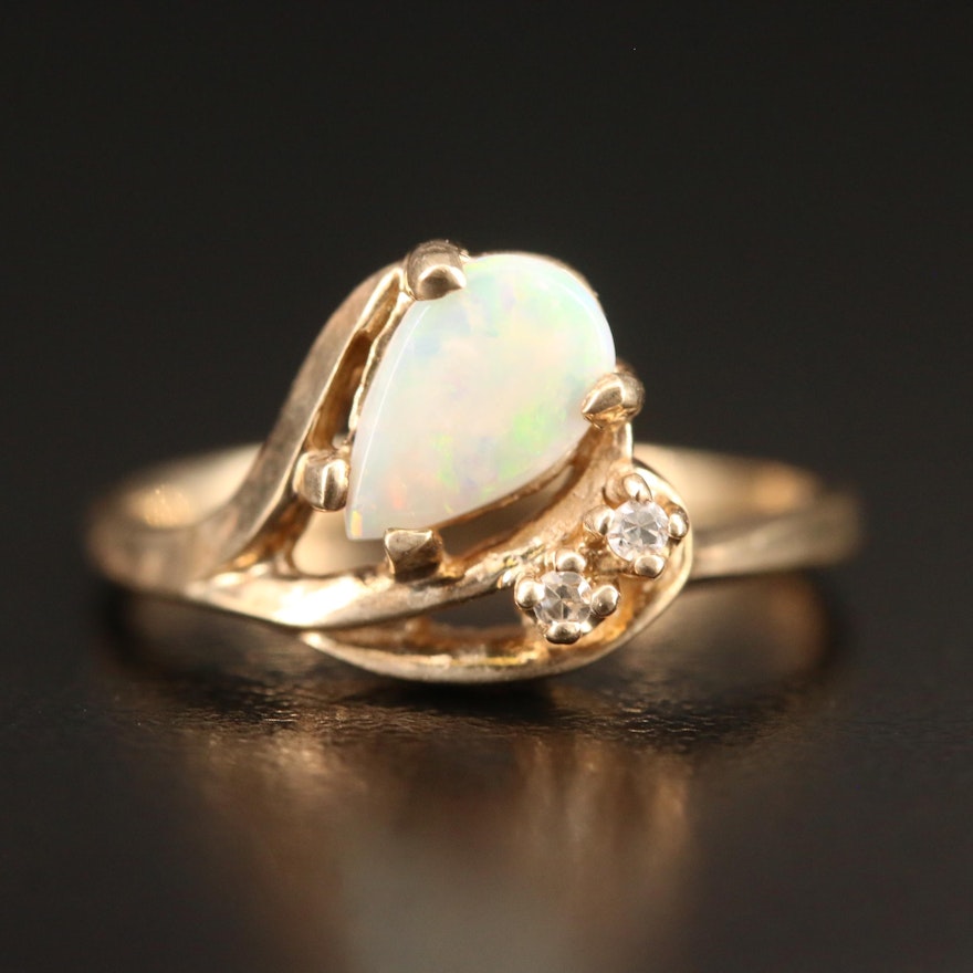 Diamond Accented 10K Opal Ring