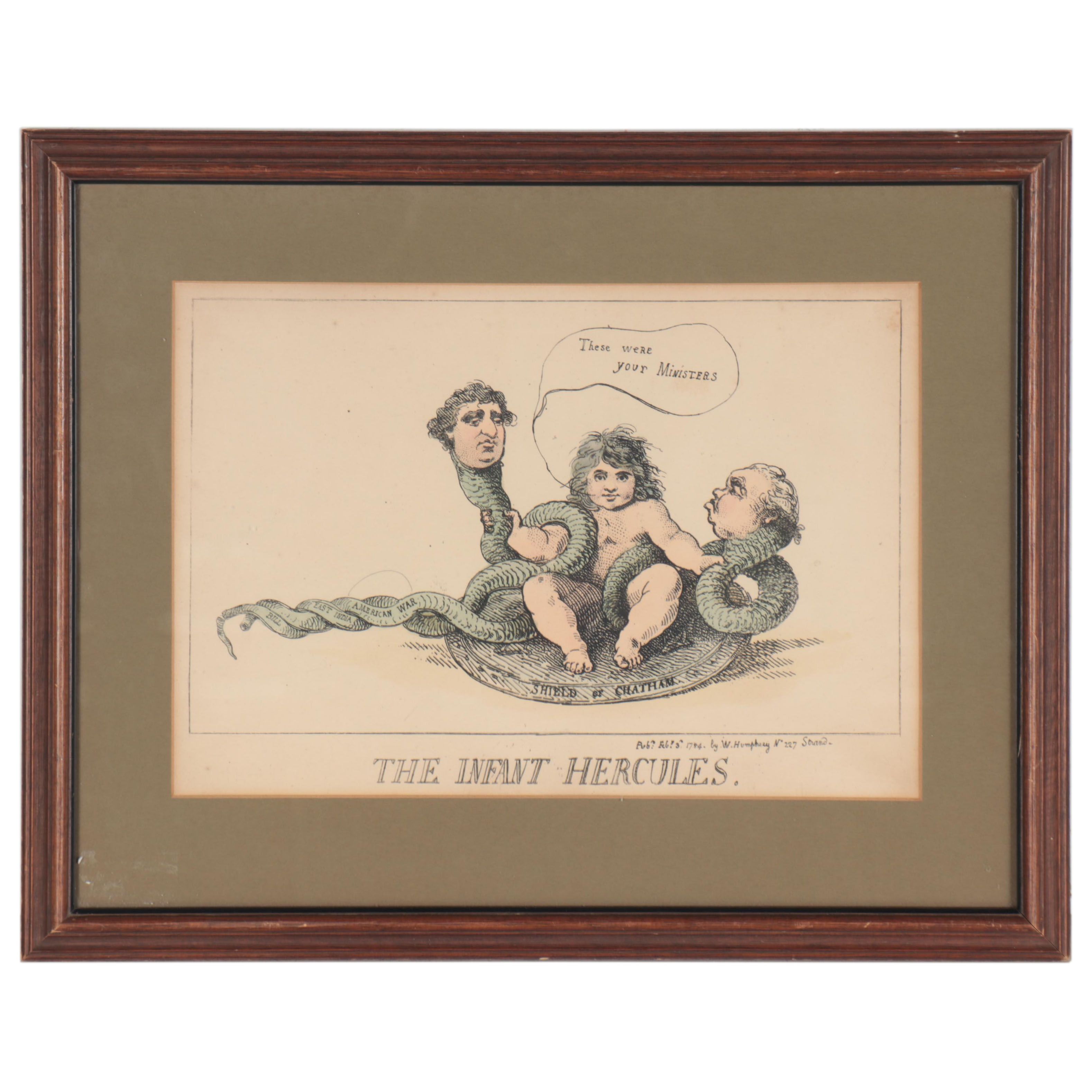 Hand-Colored Etching after Thomas Rowlandson "The Infant Hercules"