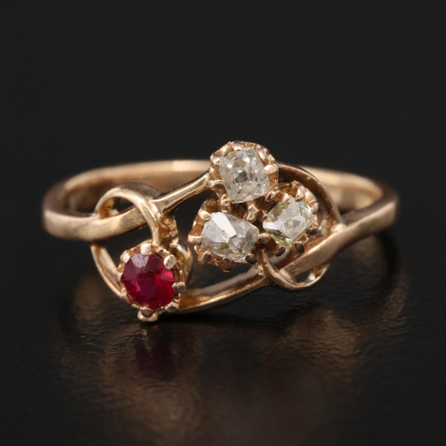 18K Ruby and Diamond Ring with Knotted Design