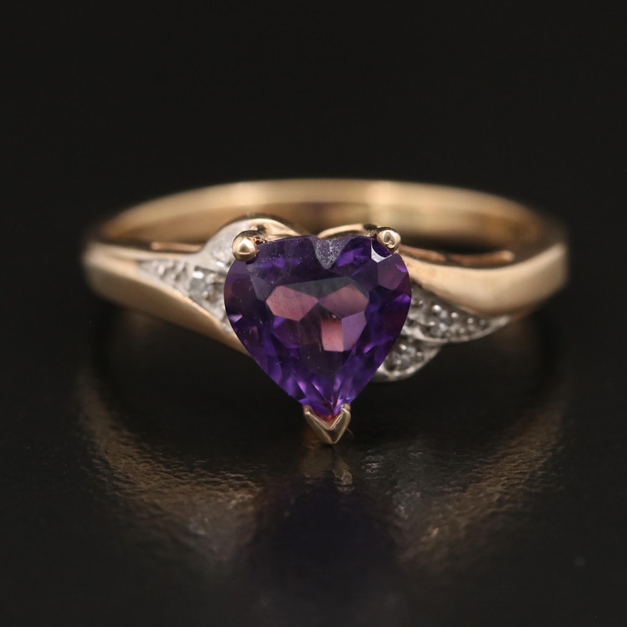 10K Amethyst and Diamond Heart Ring