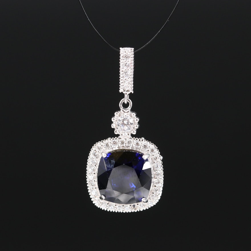 Sterling Sapphire and Cubic Zirconia Pendant