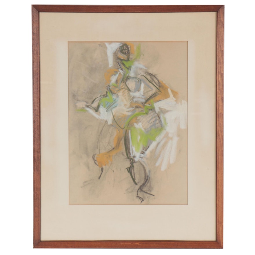 Abstract Figural Pastel and Charcoal Drawing, 1958