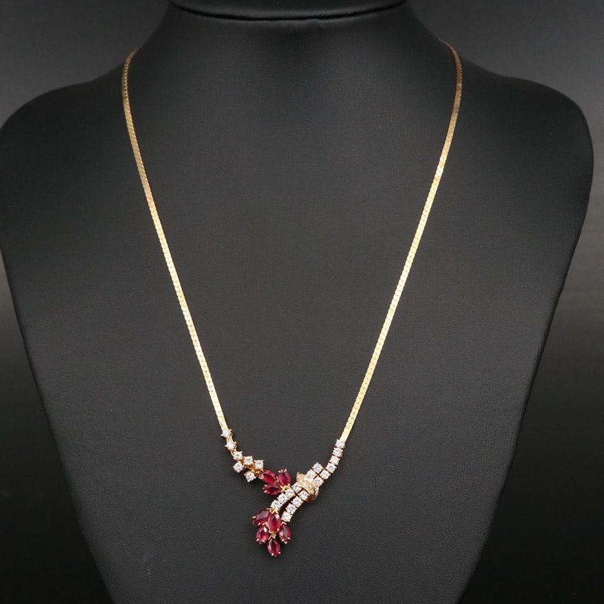 18K Ruby and 1.48 CTW Diamond Stationary Pendant Necklace