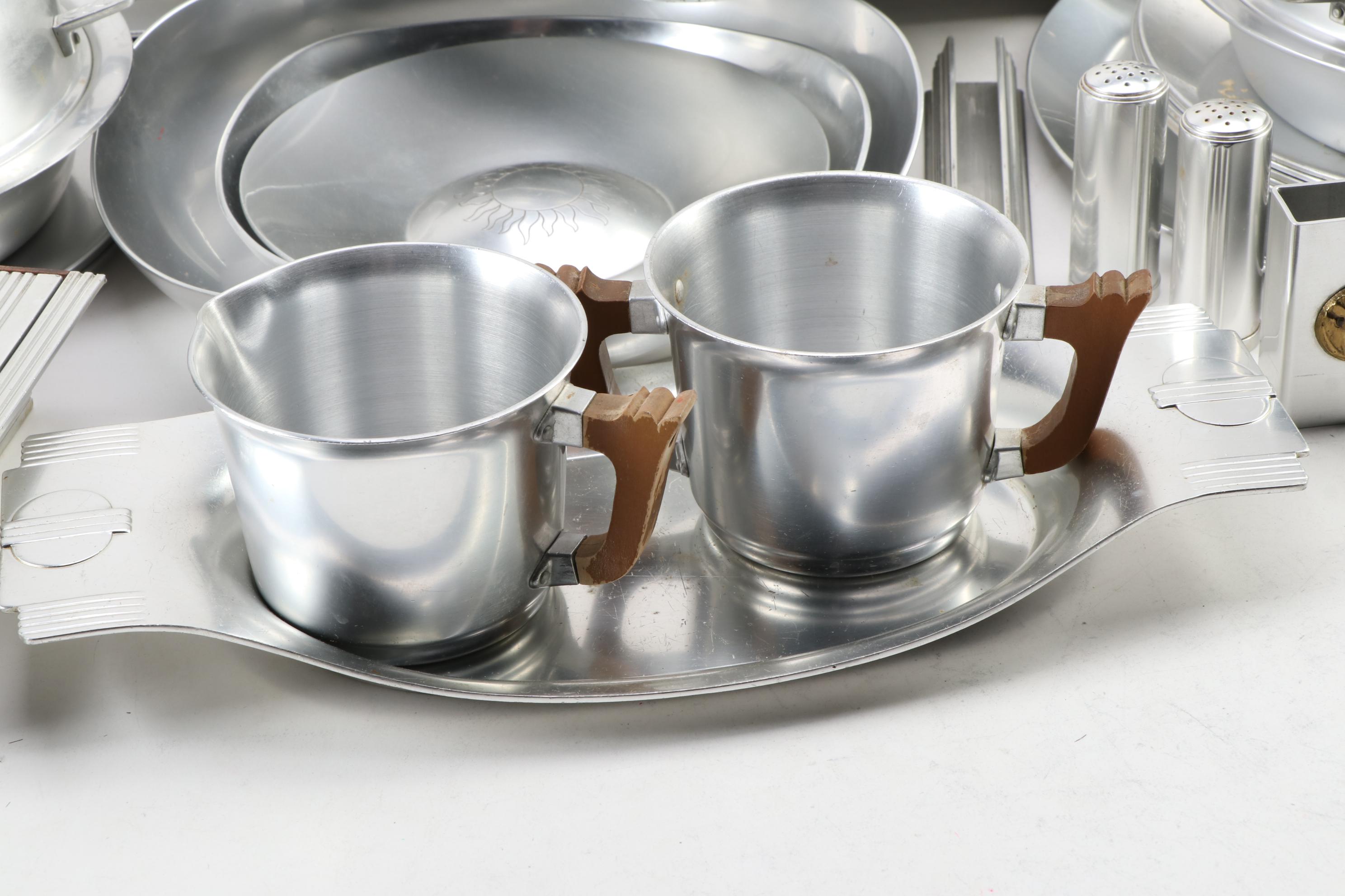Pete Kensington Aluminum Art Deco Style Pitcher, Trays and Other Home Décor