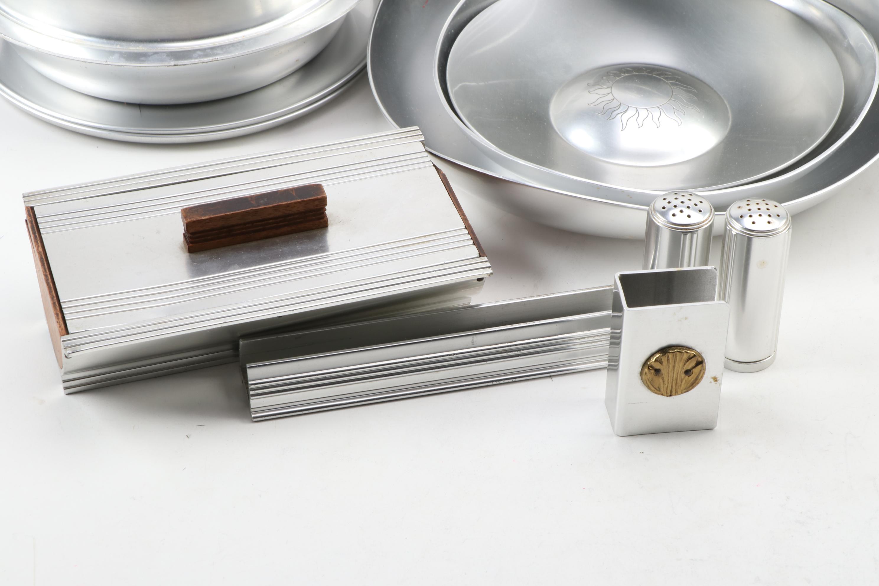 Pete Kensington Aluminum Art Deco Style Pitcher, Trays and Other Home Décor