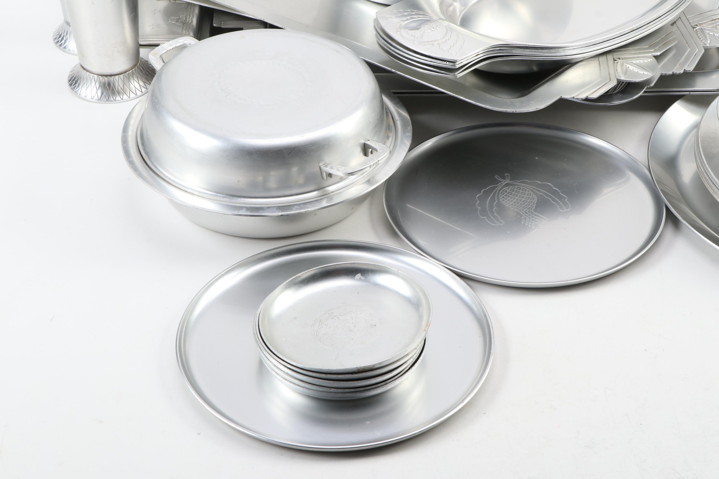 Pete Kensington Aluminum Art Deco Style Pitcher, Trays and Other Home Décor