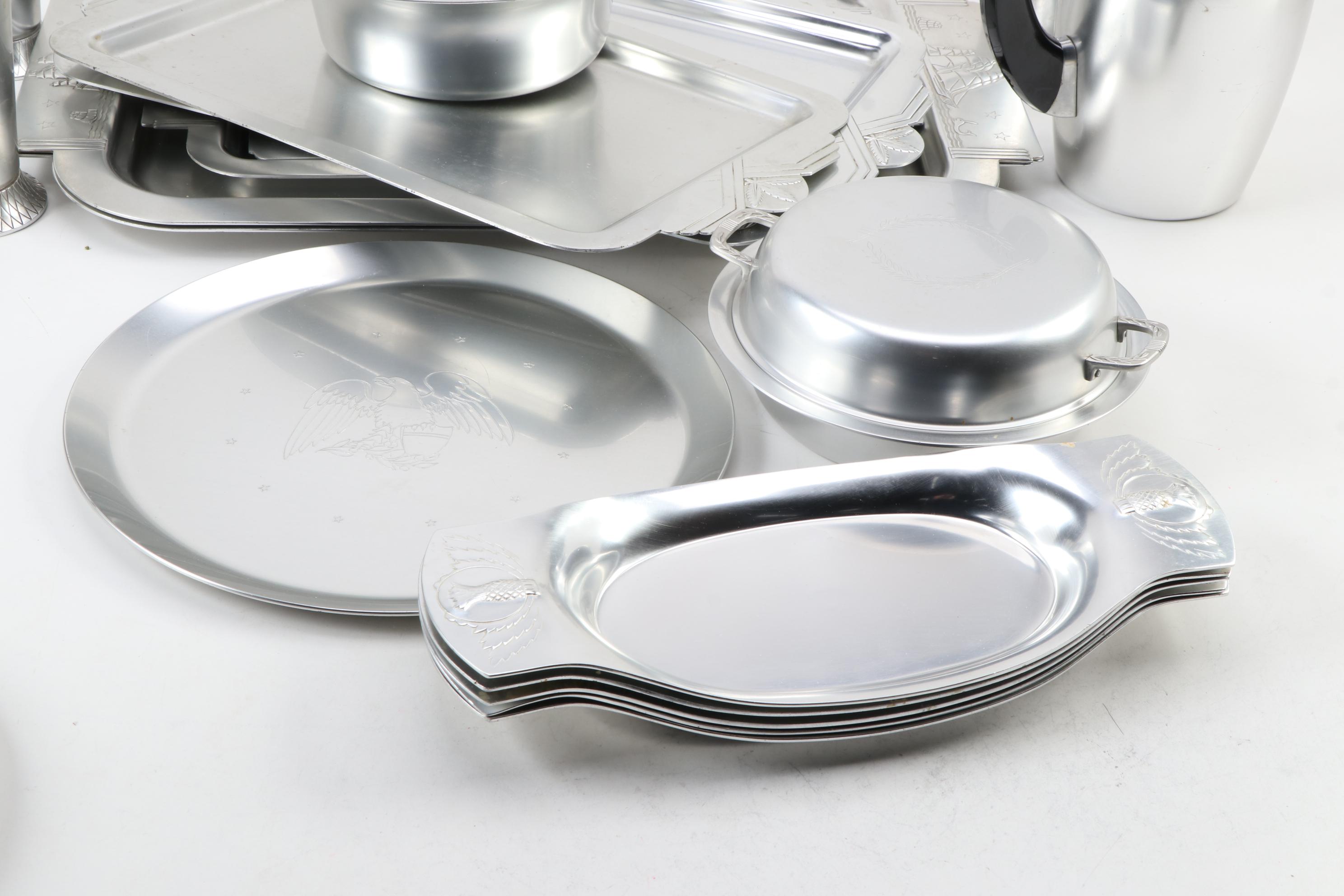 Pete Kensington Aluminum Art Deco Style Pitcher, Trays and Other Home Décor