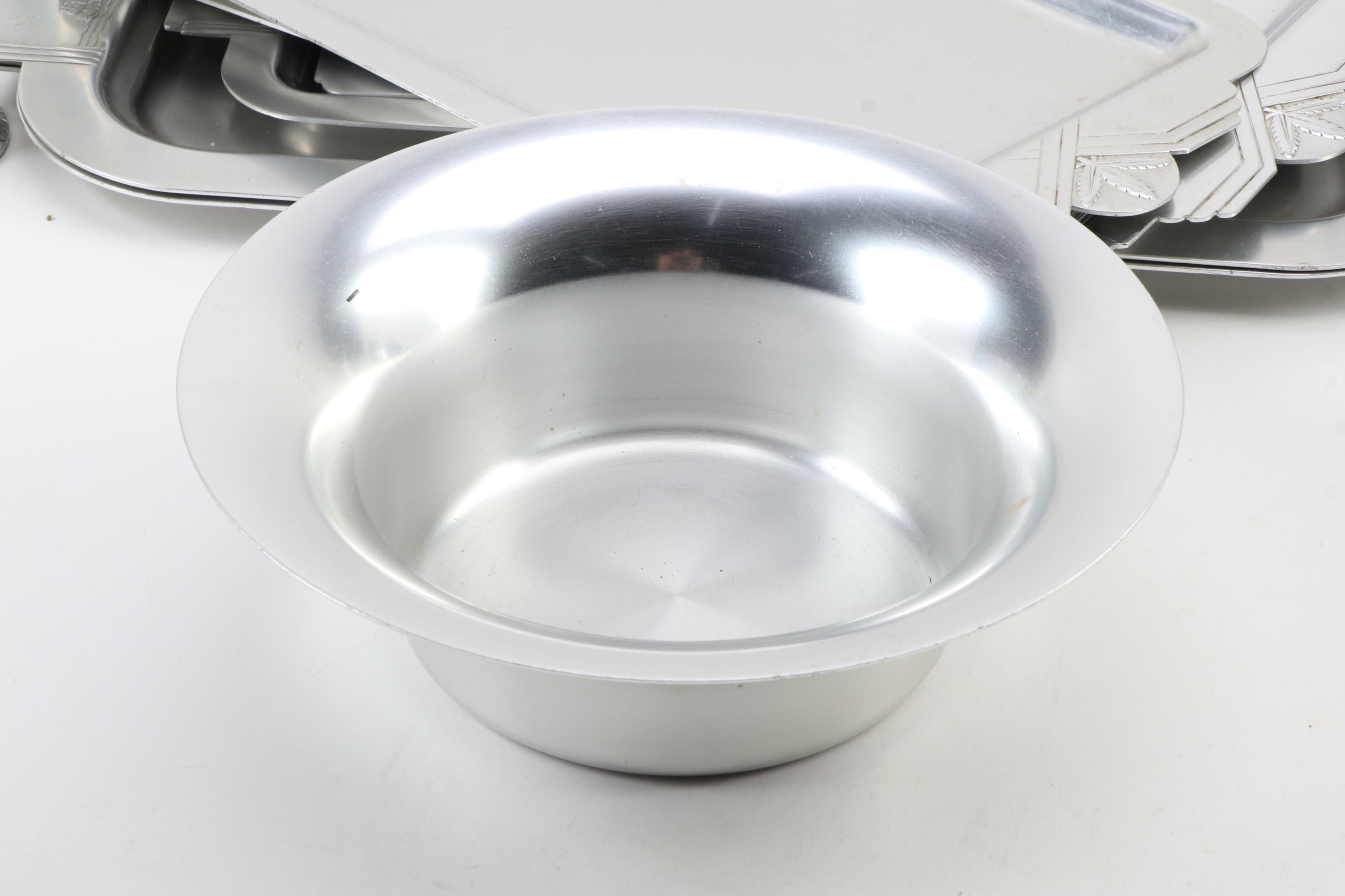 Pete Kensington Aluminum Art Deco Style Pitcher, Trays and Other Home Décor