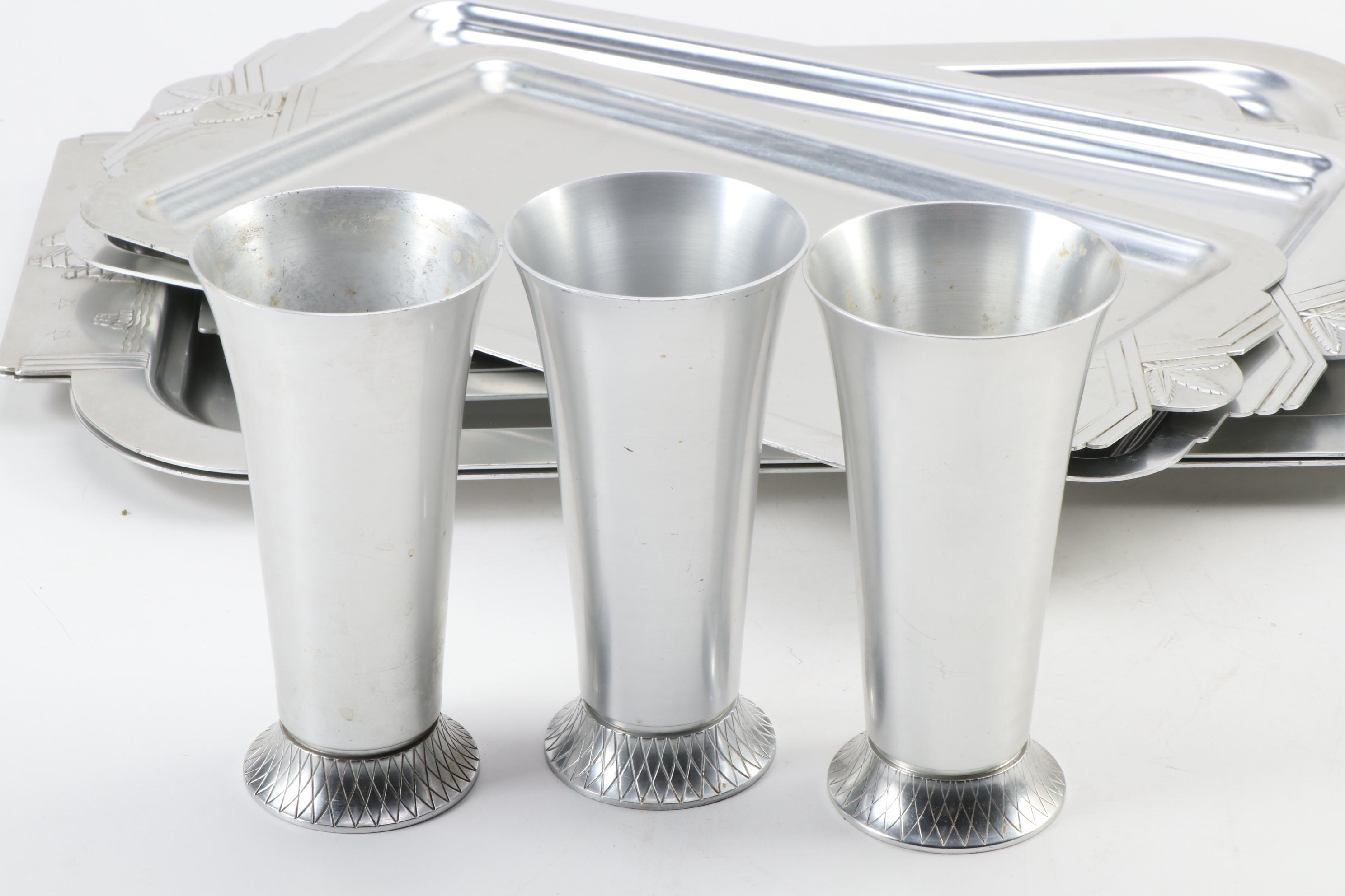 Pete Kensington Aluminum Art Deco Style Pitcher, Trays and Other Home Décor