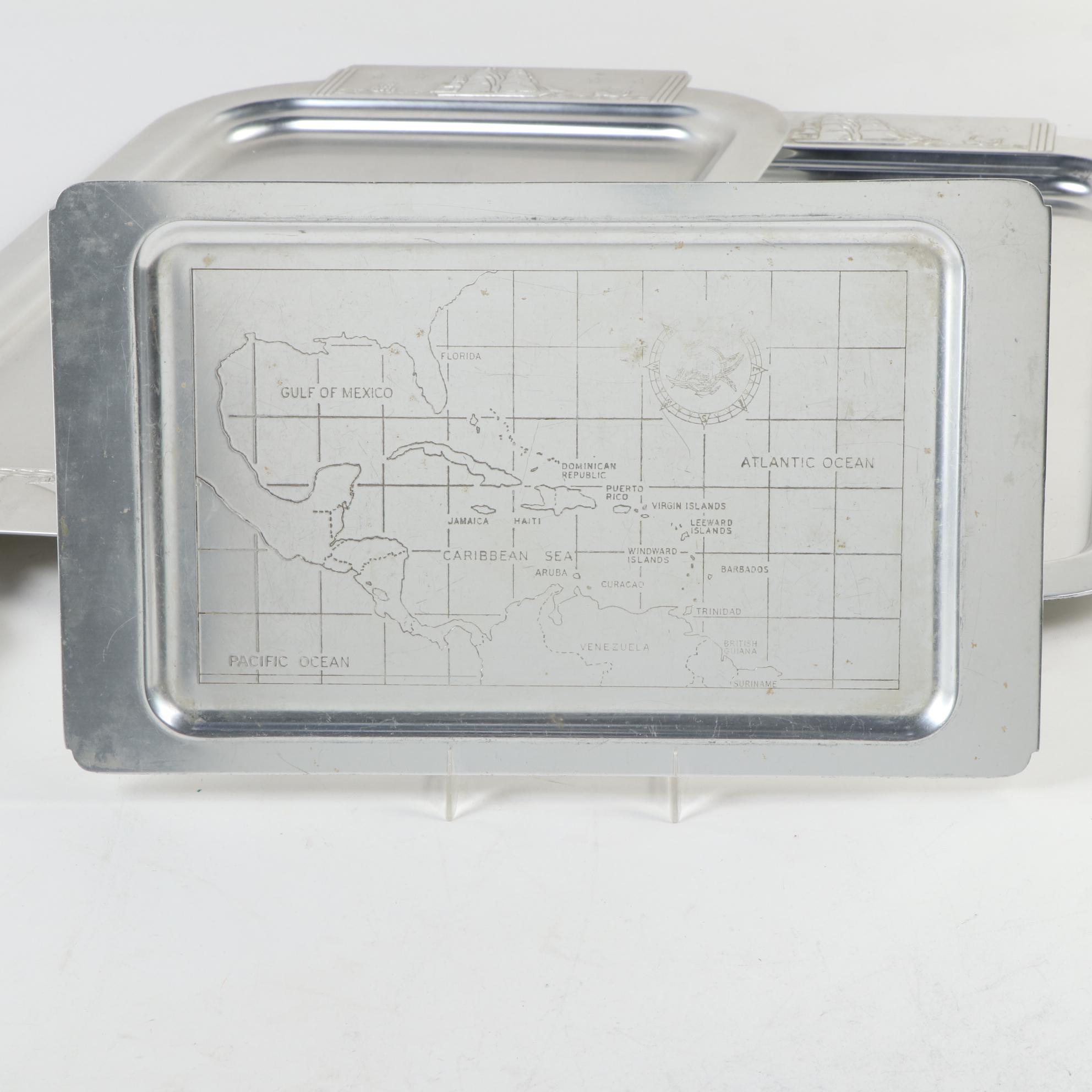 Pete Kensington Aluminum Art Deco Style Pitcher, Trays and Other Home Décor