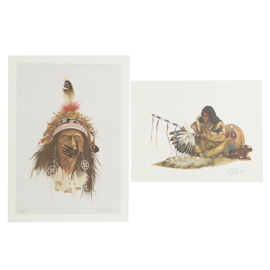 Ken Schmidt Offset Lithographs "Little WhirlWind" and "Red Hand"