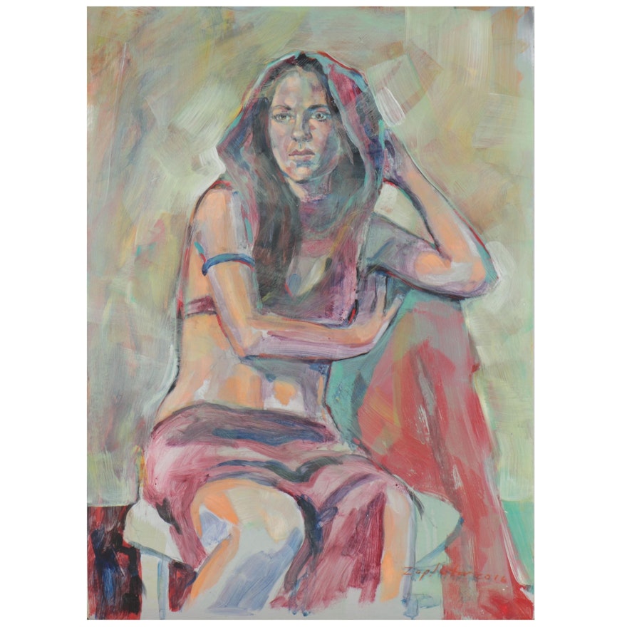 Raymond Zaplatar Acrylic Painting of Female Figure, 2016