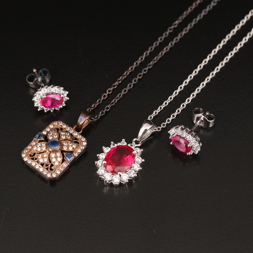 Stauer Sterling Ruby, Sapphire and Cubic Zirconia Necklaces and Earrings