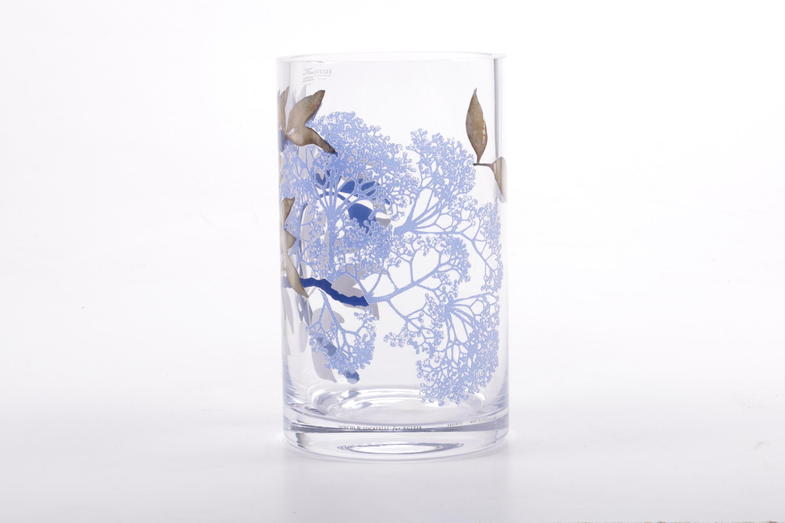 Egizia Italian Handblown Art Glass Vase with Silk Screen Design