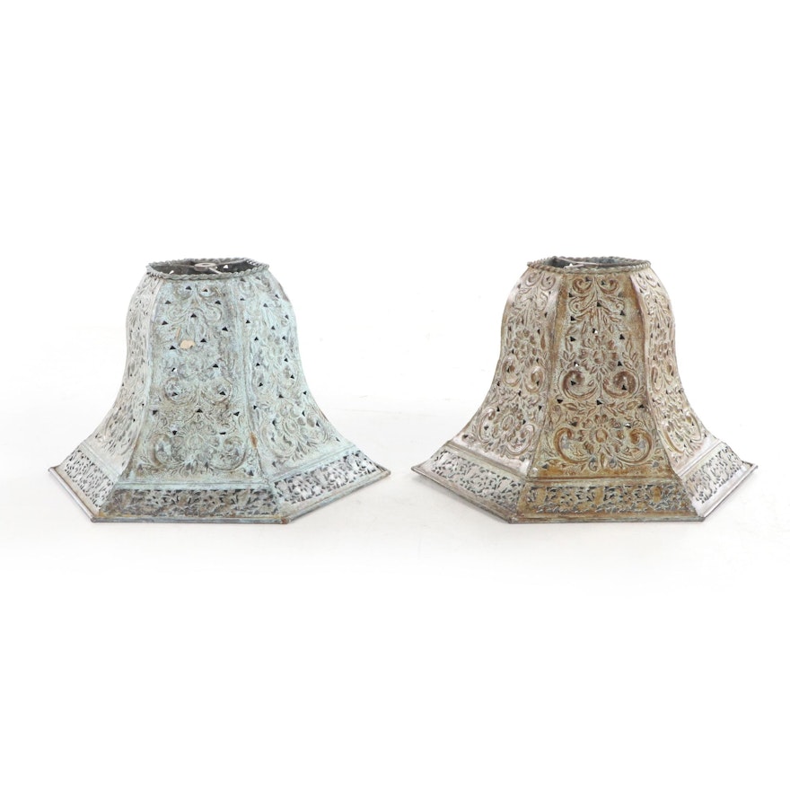 Pair of Indian Pierced Metal Bell-Form Lamp Shades, Late 20th to 21st Century