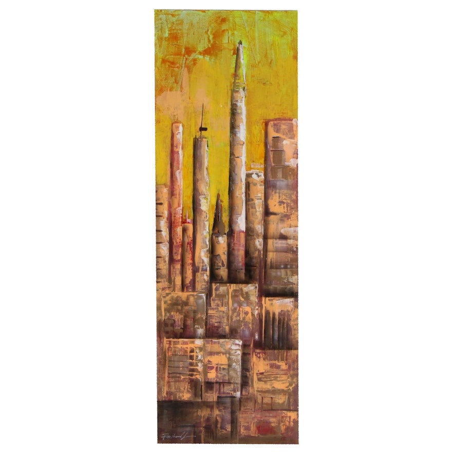 Farshad Lanjani Acrylic Painting of City Skyline