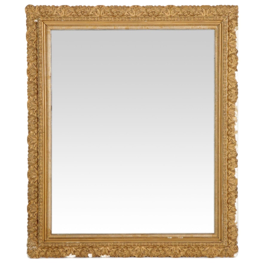 Rectangular Gold Toned Gesso Wall Mirror, Early to Mid 20th Century
