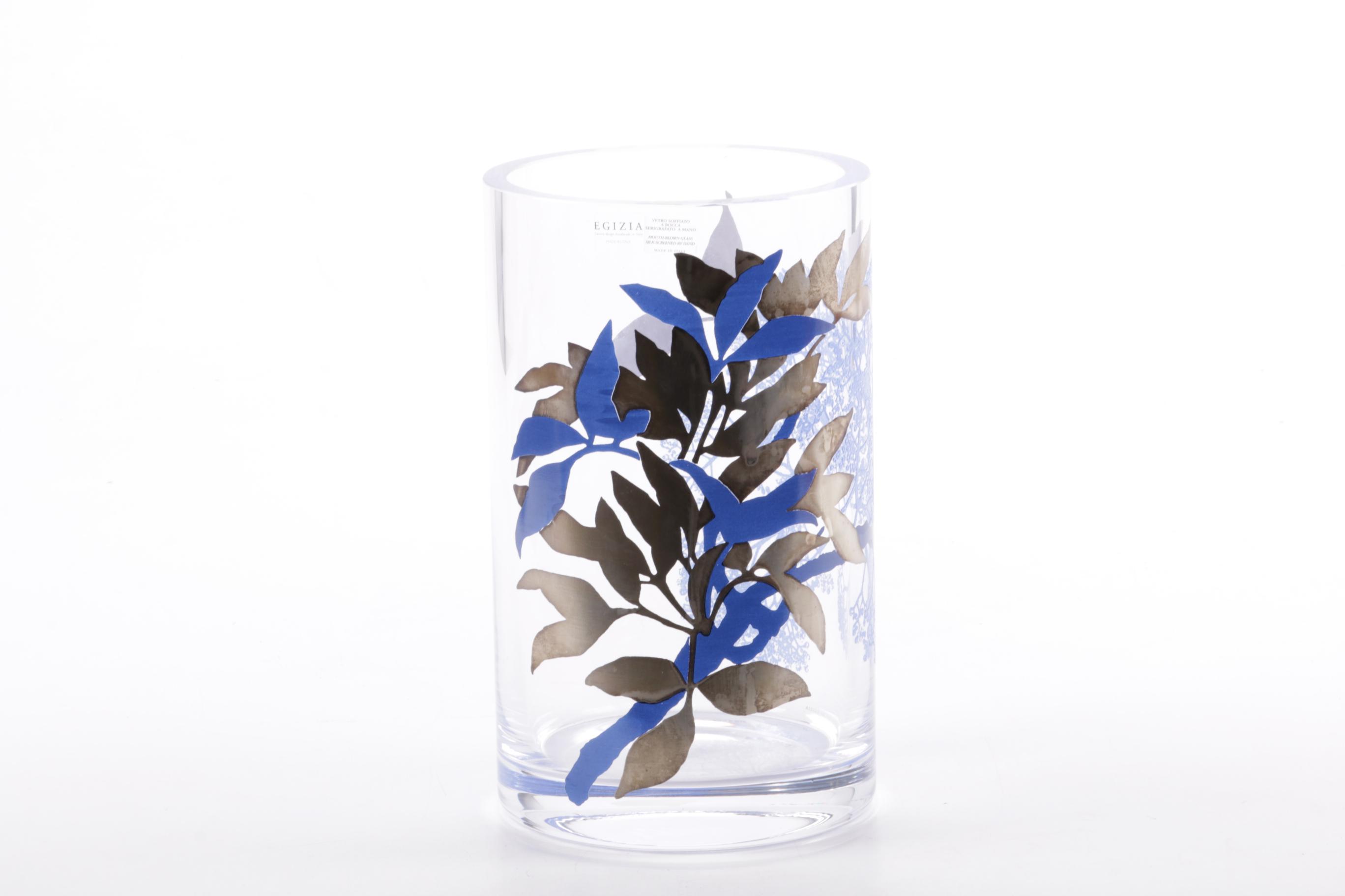Egizia Italian Handblown Art Glass Vase with Silk Screen Design