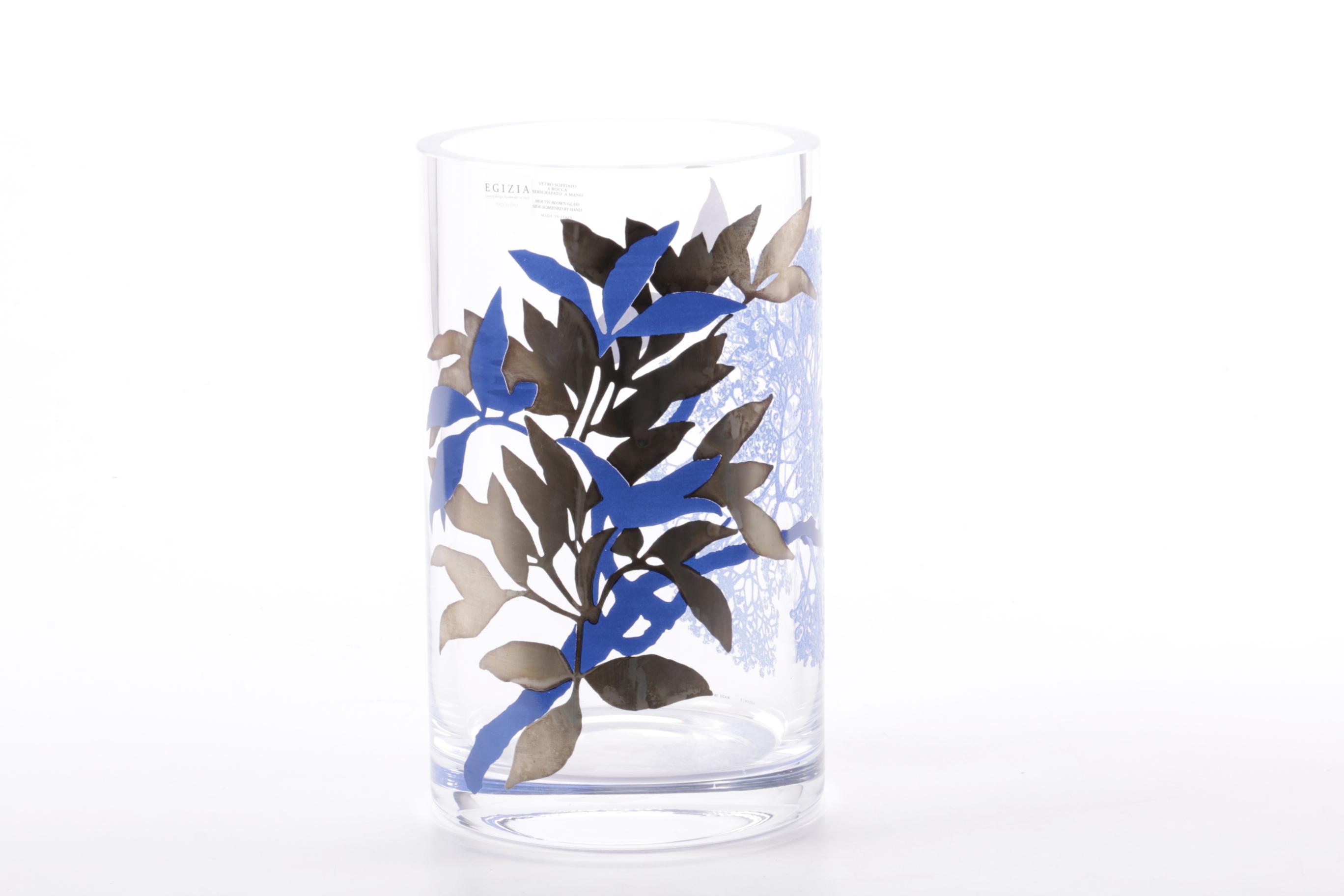 Egizia Italian Handblown Art Glass Vase with Silk Screen Design