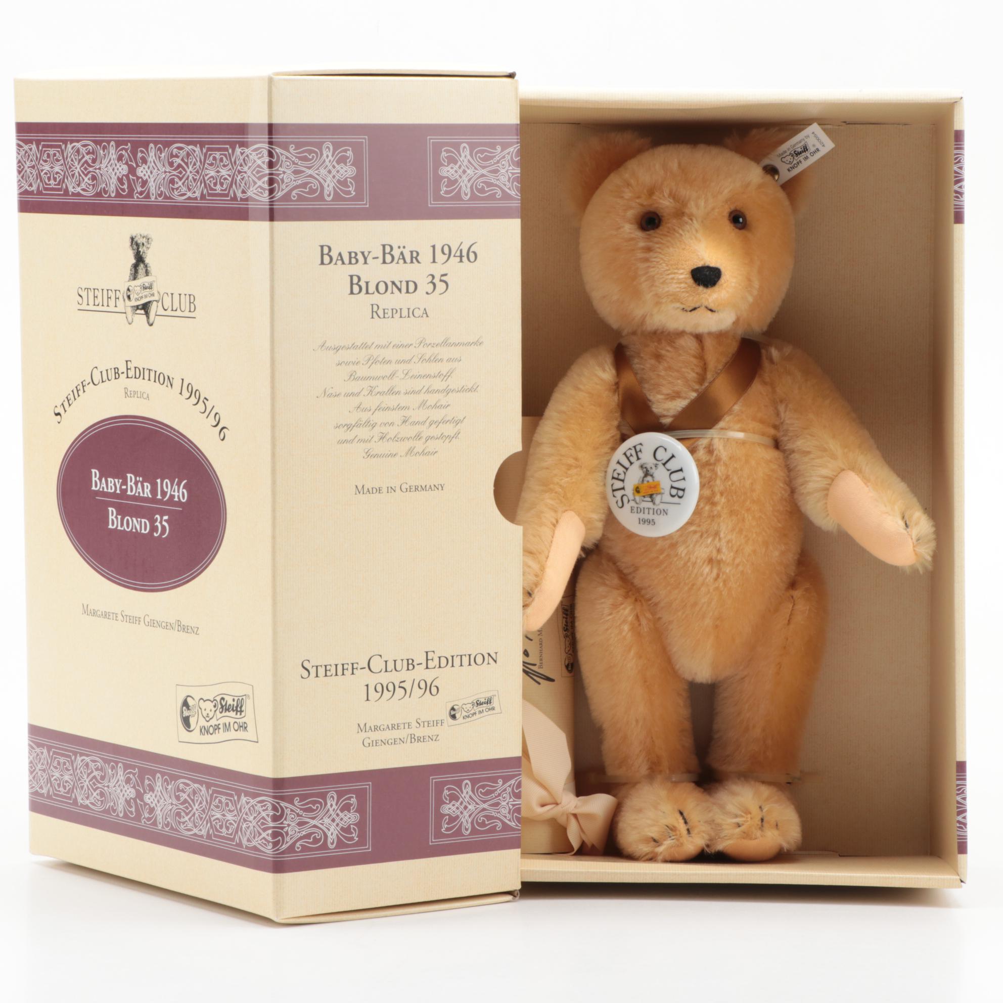 Steiff Club Mohair Baby Bear 1946 Blond 35 Plush Bear with Box and COA
