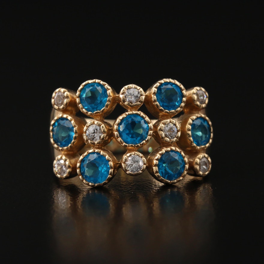 14K Apatite and Zircon Multi-Row Ring