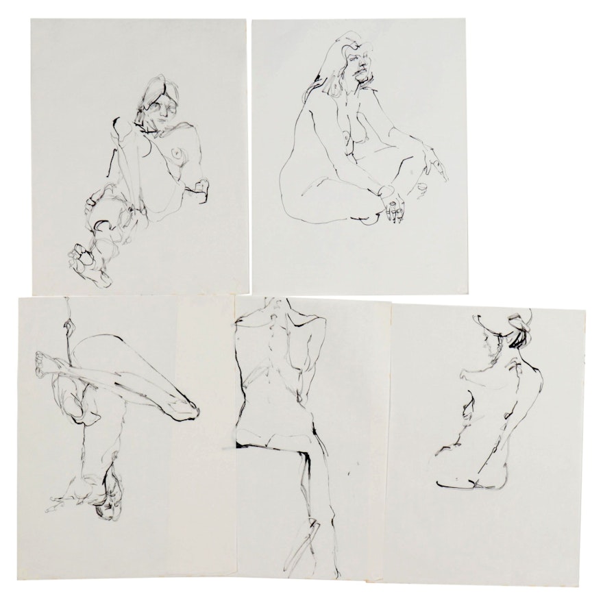 John Tuska Figural Ink Drawings, Late 20th Century