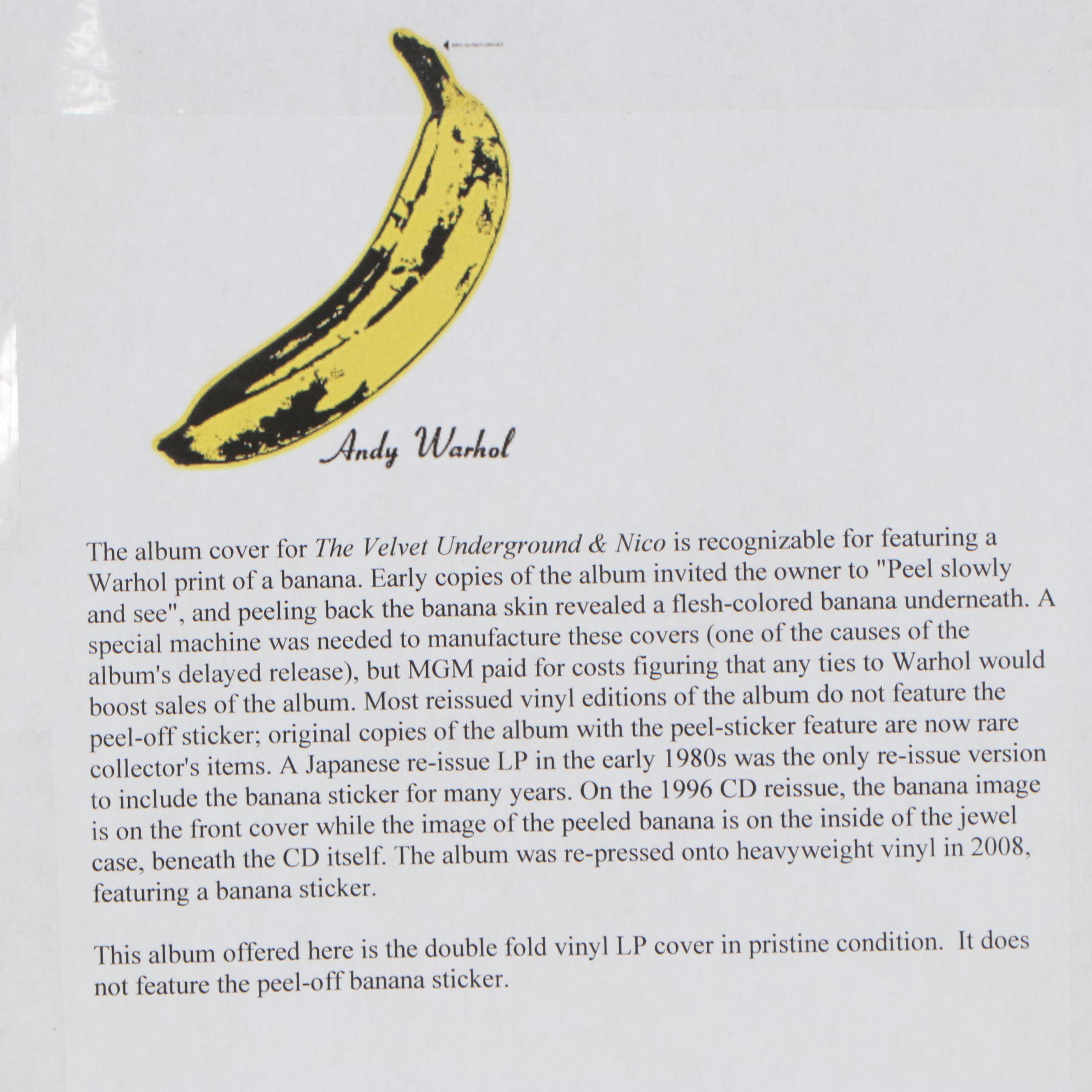 Offset Lithograph after Andy Warhol "The Velvet Underground & Nico"