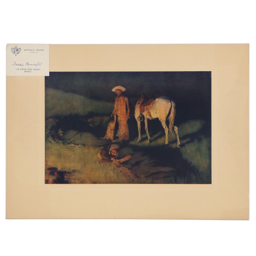 Offset Lithograph after Frederic Remington "In from the Night Herd"