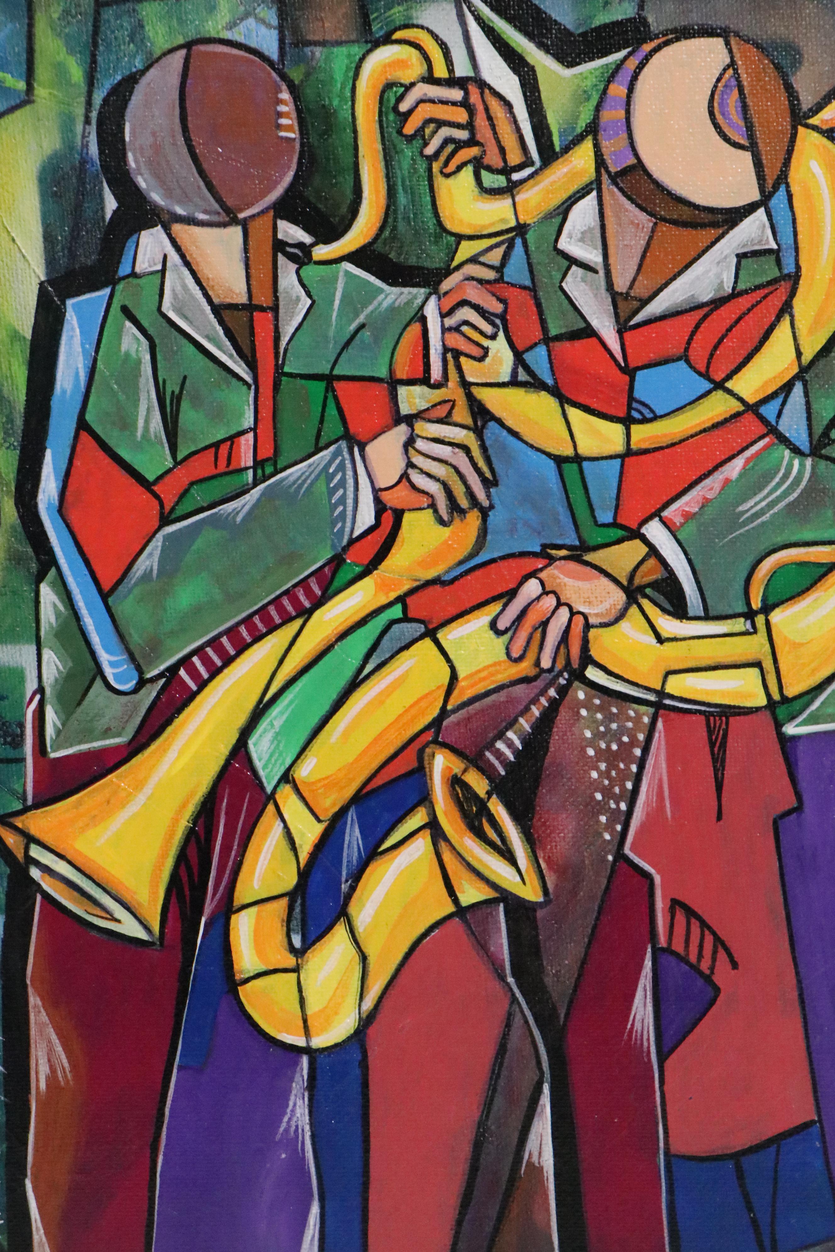 Ricardo Maya Abstract Acrylic Painting of Musicians