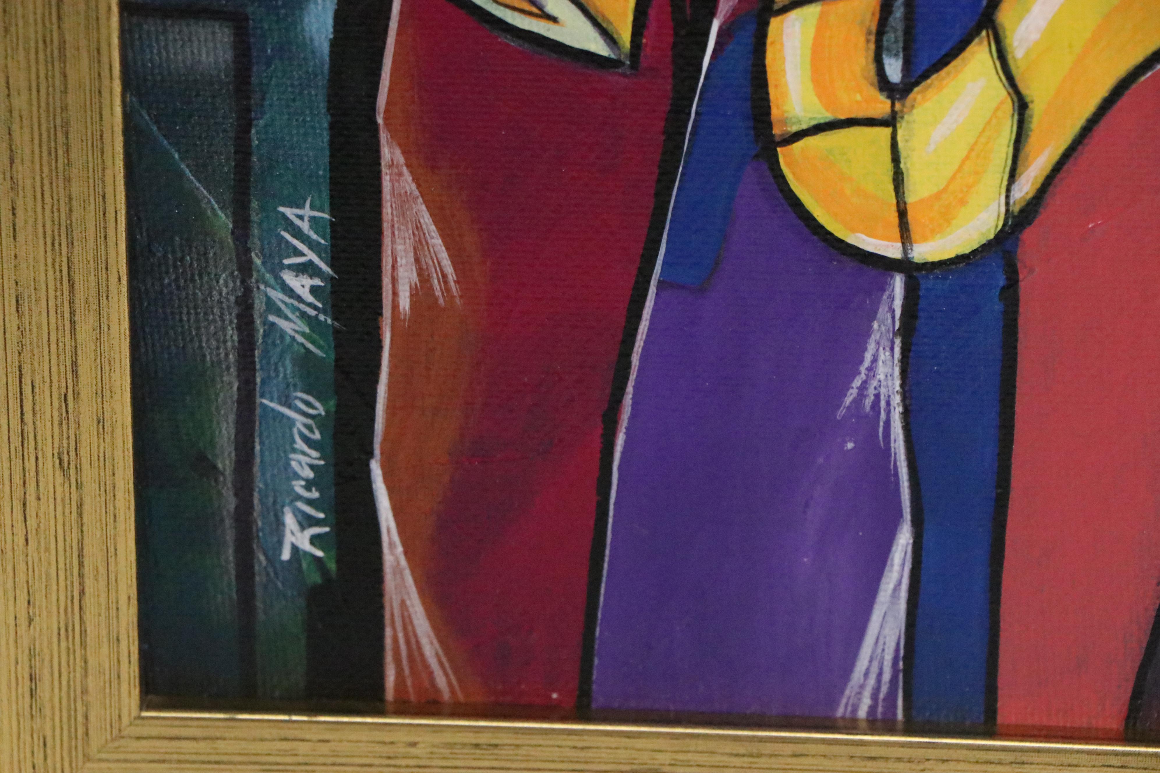 Ricardo Maya Abstract Acrylic Painting of Musicians