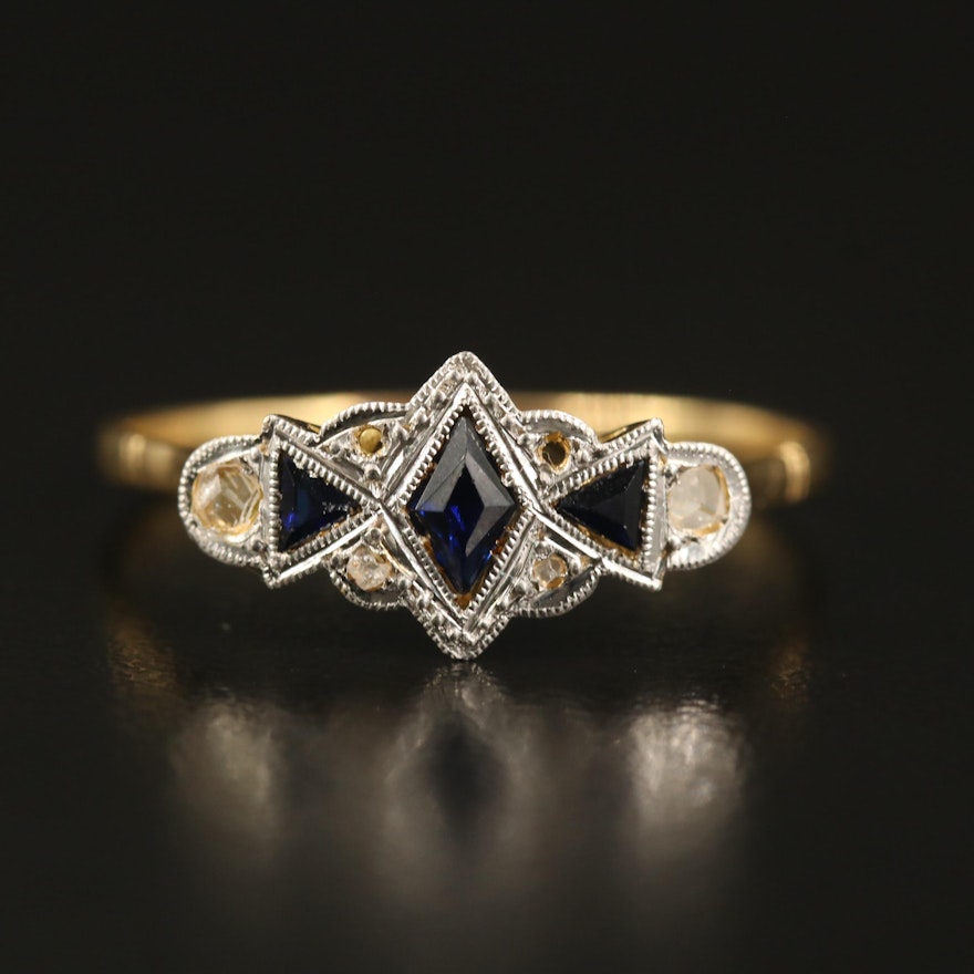 18K Sapphire and Diamond Ring with Platinum Top