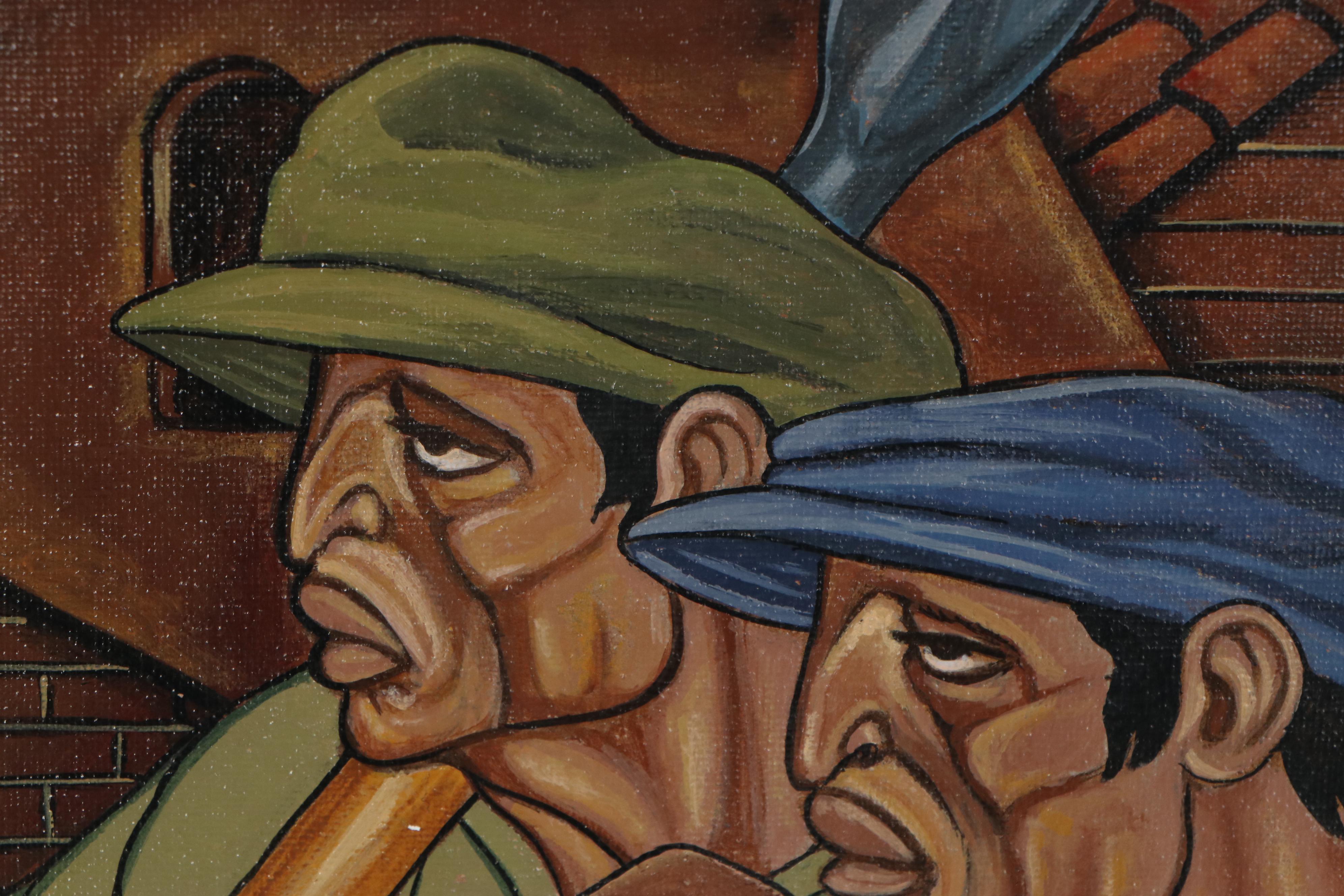 Ricardo Maya Social Realist Style Acrylic Painting of Laborers
