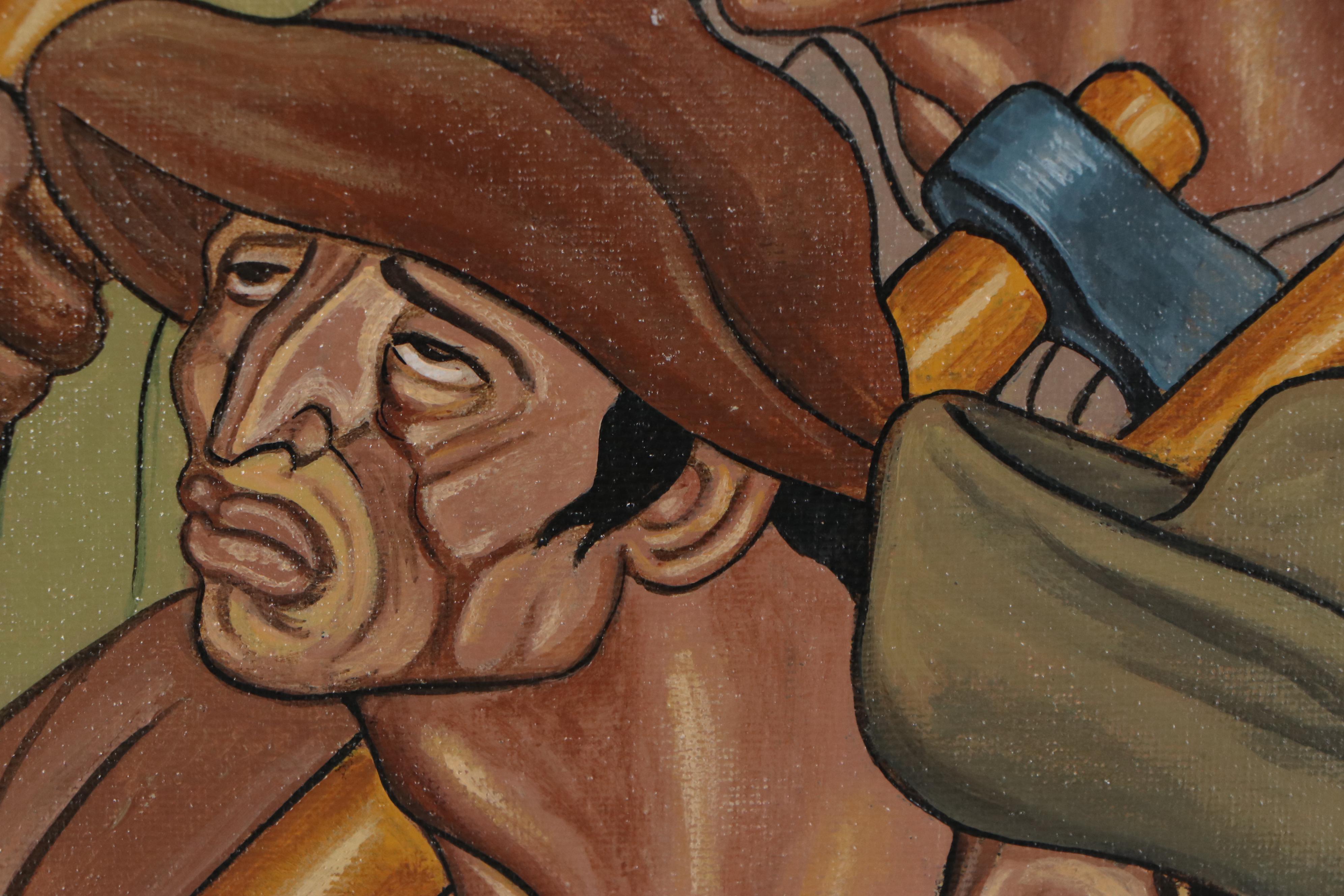 Ricardo Maya Social Realist Style Acrylic Painting of Laborers