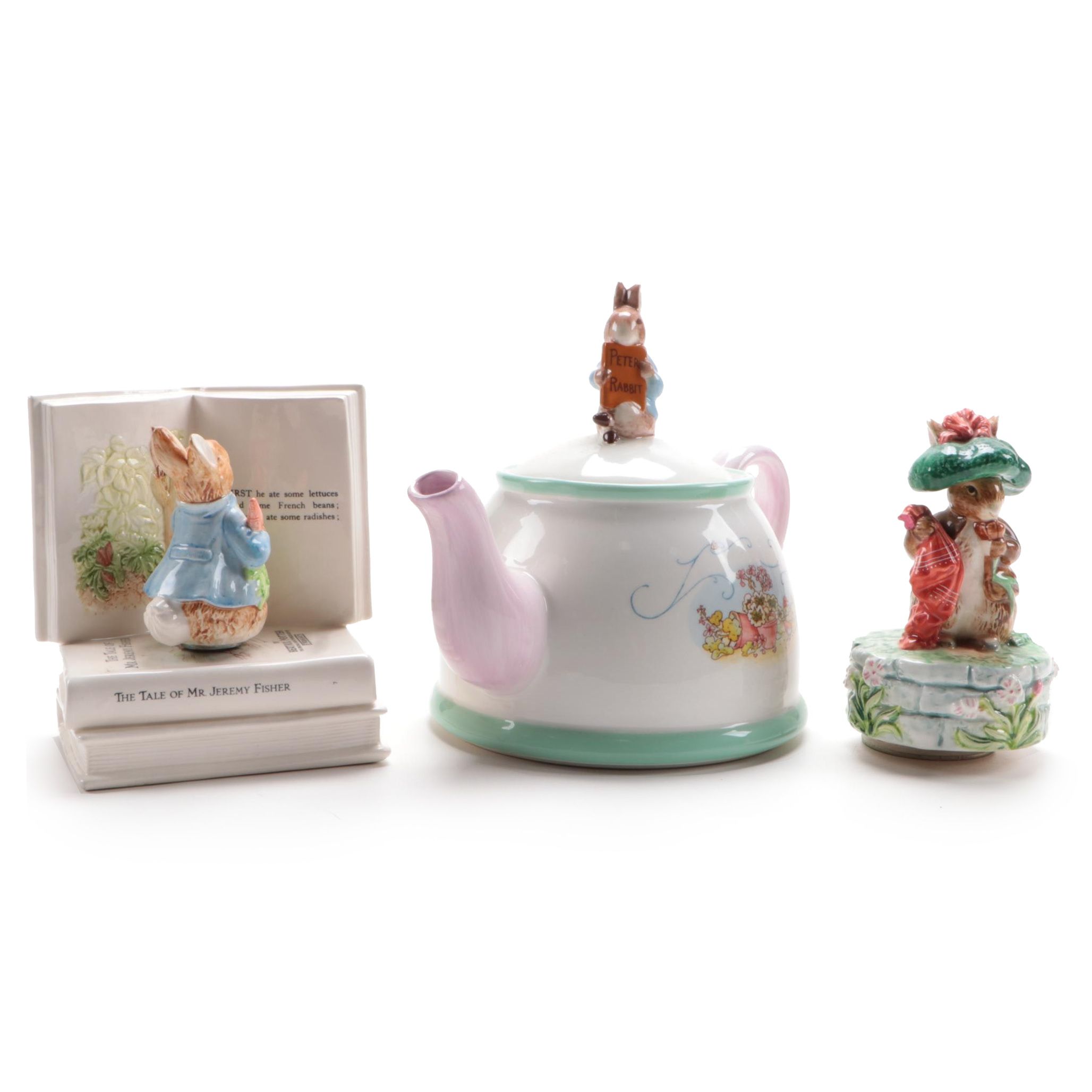 Schmid Beatrix Potter Musical Figurines with Other Beatrix Potter Teapot