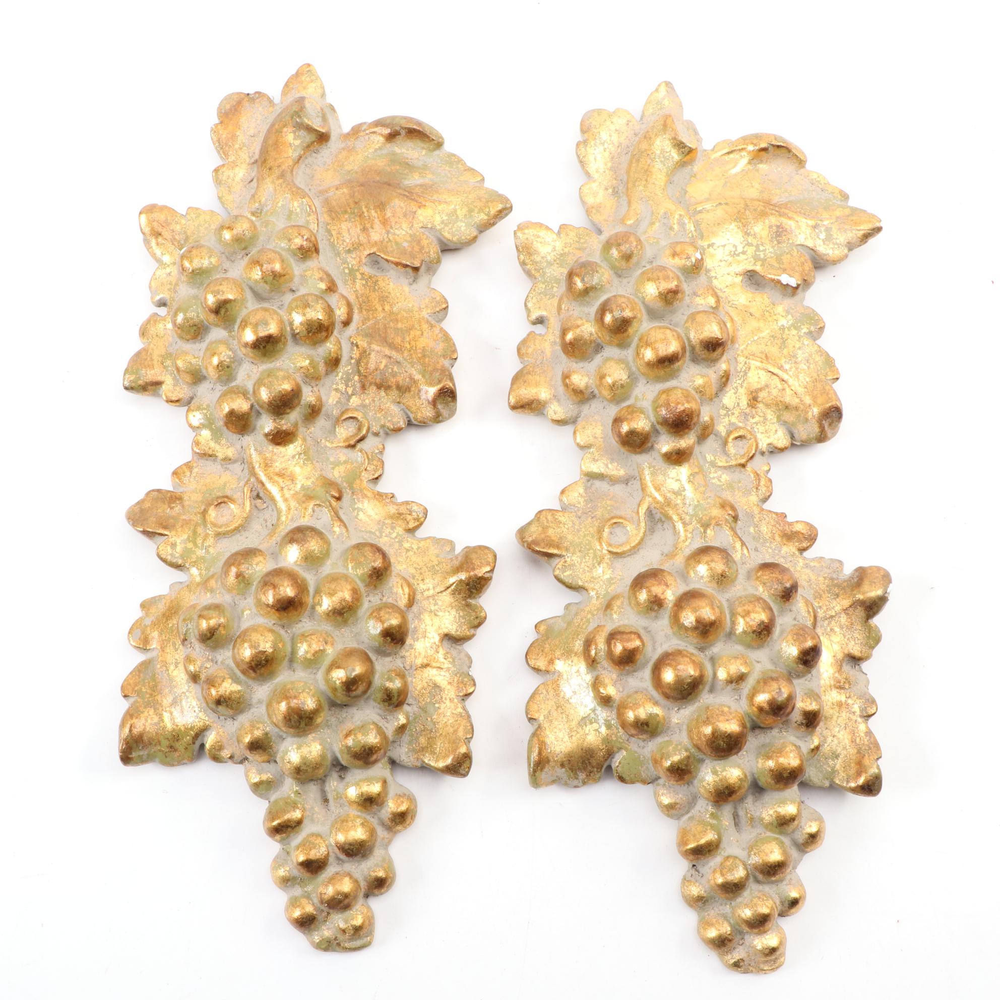 Brass Candle Holders, Easels and Thanhardt Burger Gilt Plaster Wall Decor