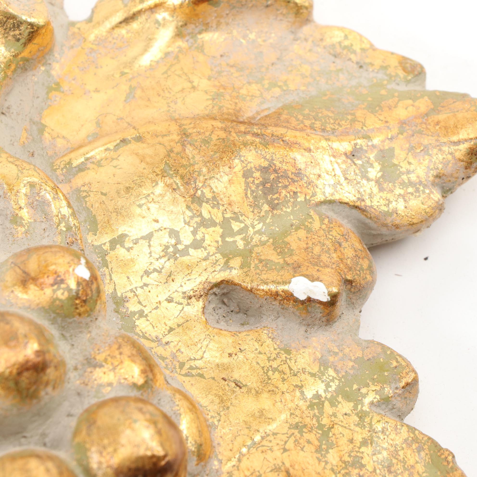 Brass Candle Holders, Easels and Thanhardt Burger Gilt Plaster Wall Decor