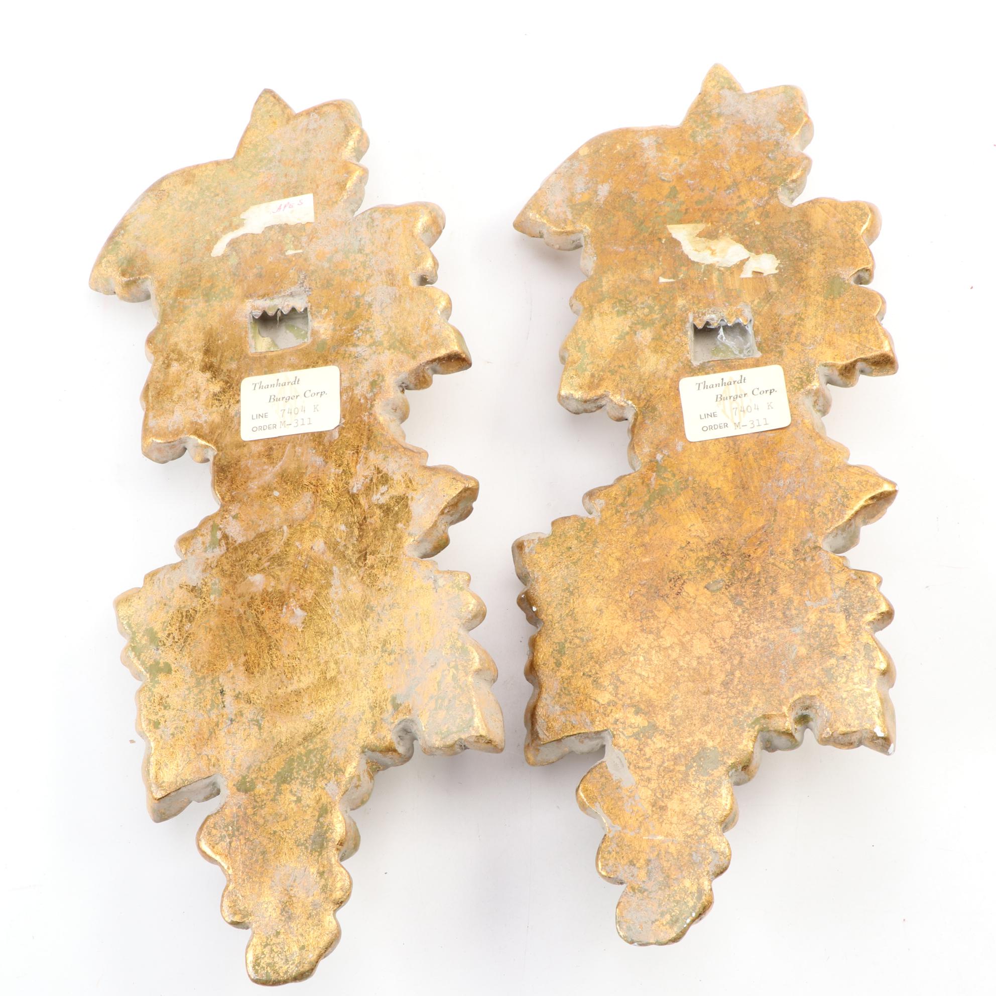 Brass Candle Holders, Easels and Thanhardt Burger Gilt Plaster Wall Decor
