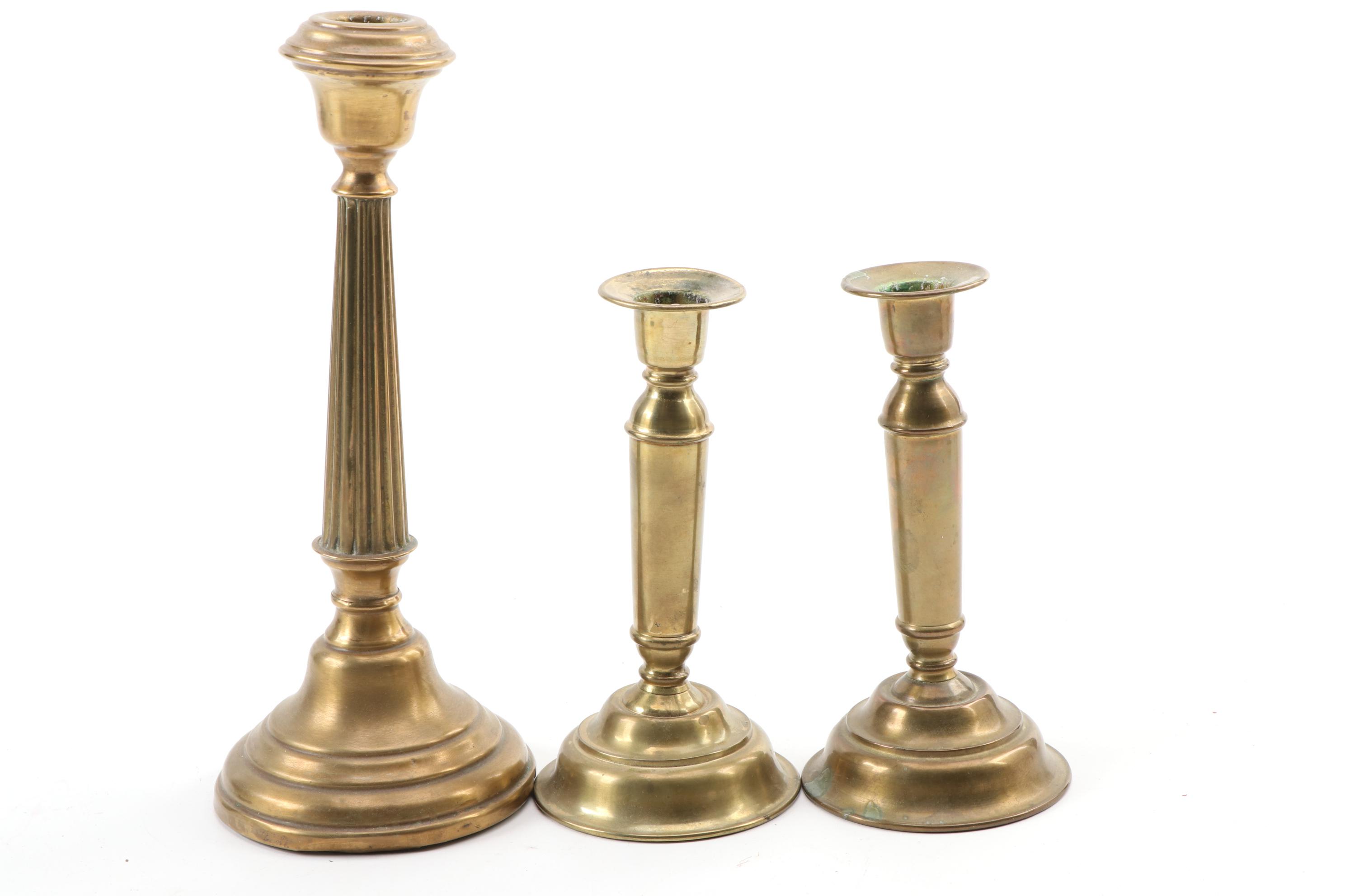 Brass Candle Holders, Easels and Thanhardt Burger Gilt Plaster Wall Decor
