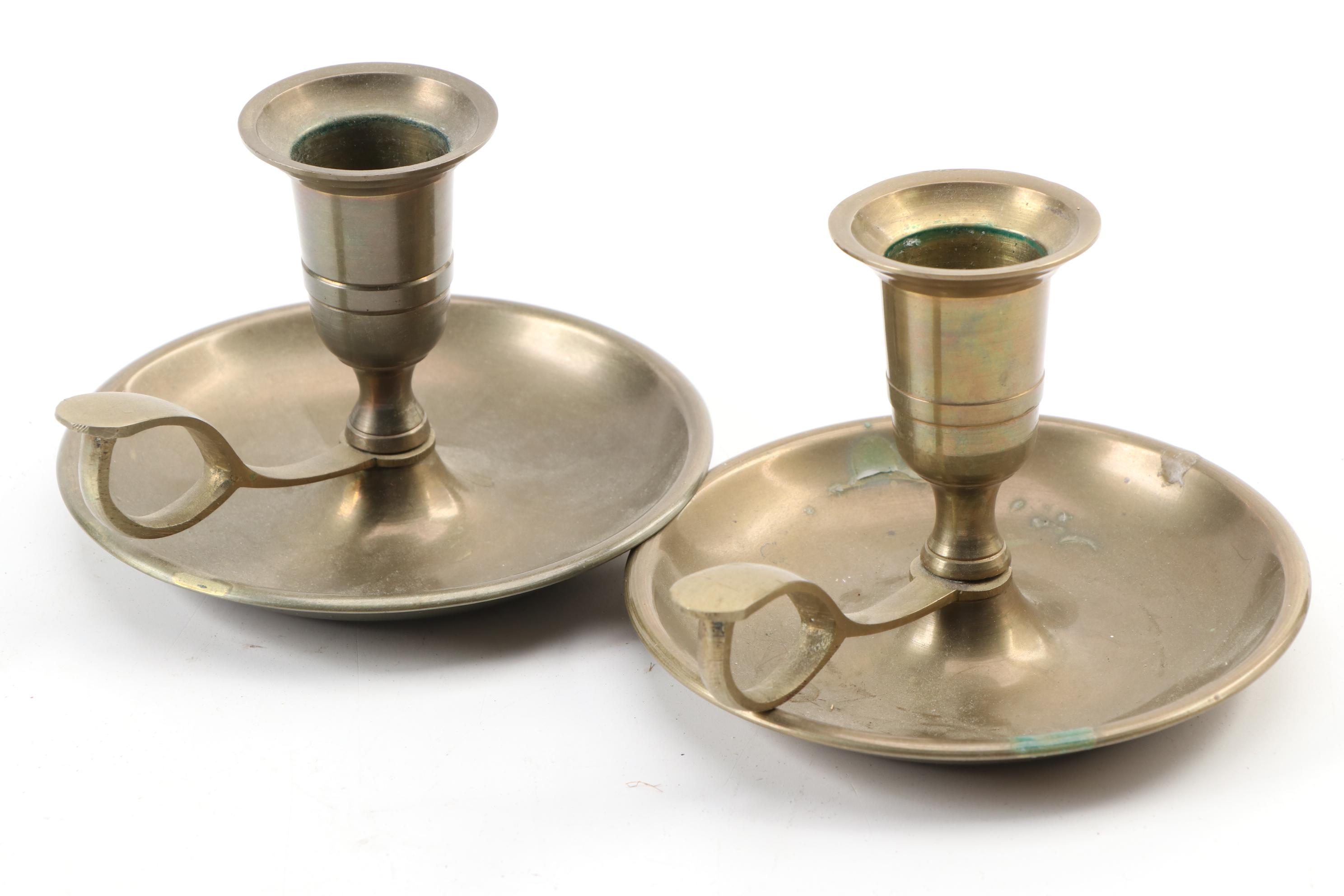 Brass Candle Holders, Easels and Thanhardt Burger Gilt Plaster Wall Decor