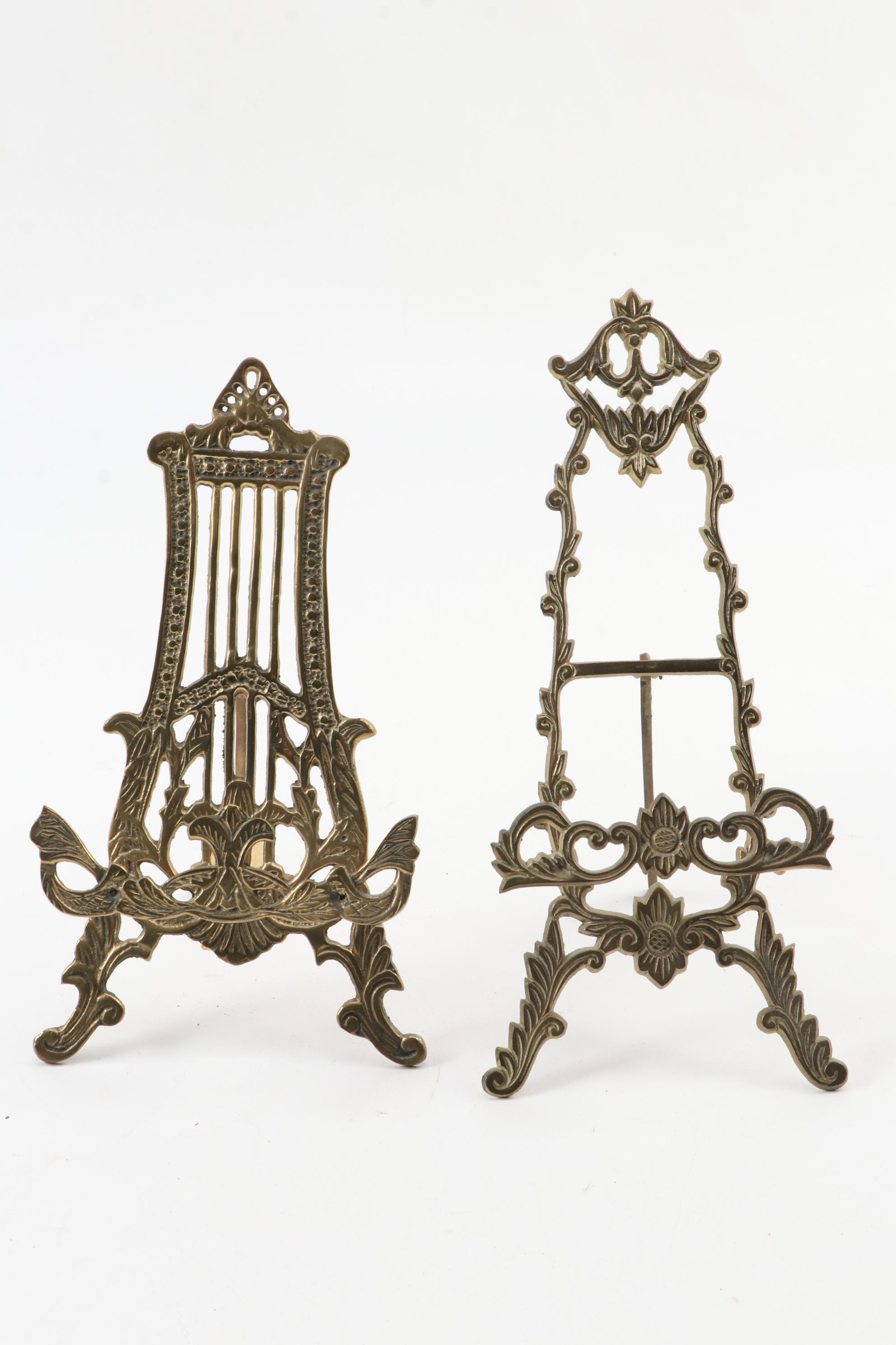 Brass Candle Holders, Easels and Thanhardt Burger Gilt Plaster Wall Decor