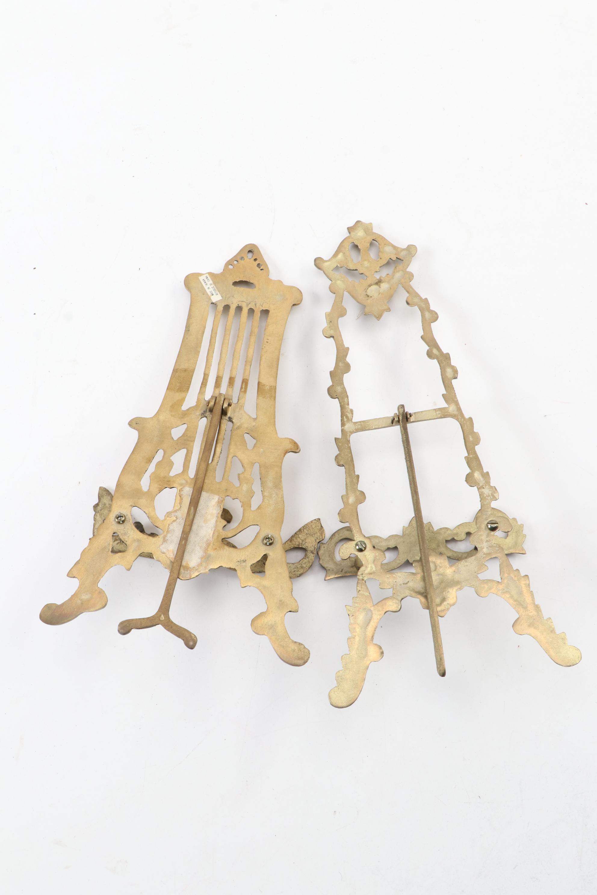Brass Candle Holders, Easels and Thanhardt Burger Gilt Plaster Wall Decor