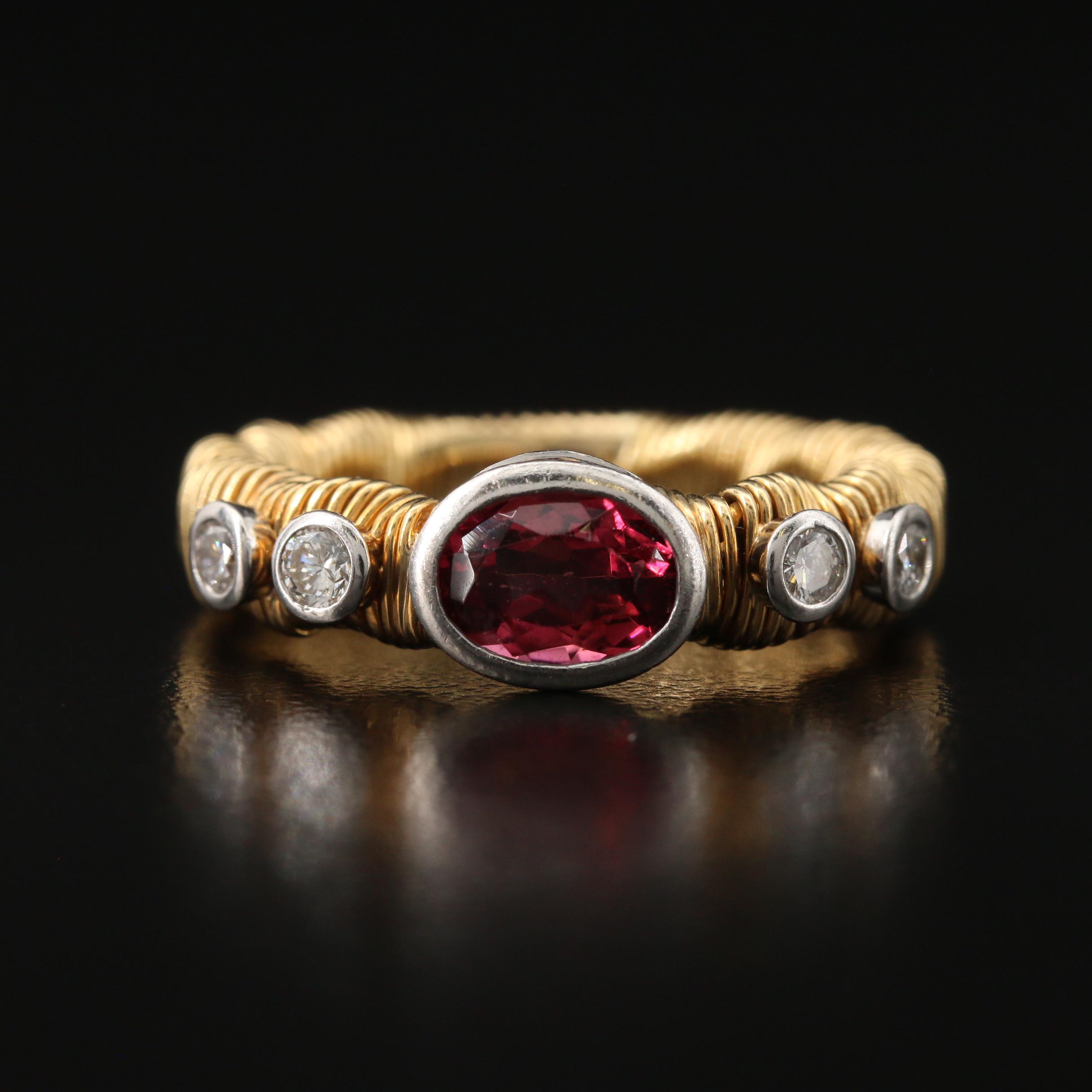 David Benlolo 18K and Platinum Pink Tourmaline and Diamond Wire Wrap Ring