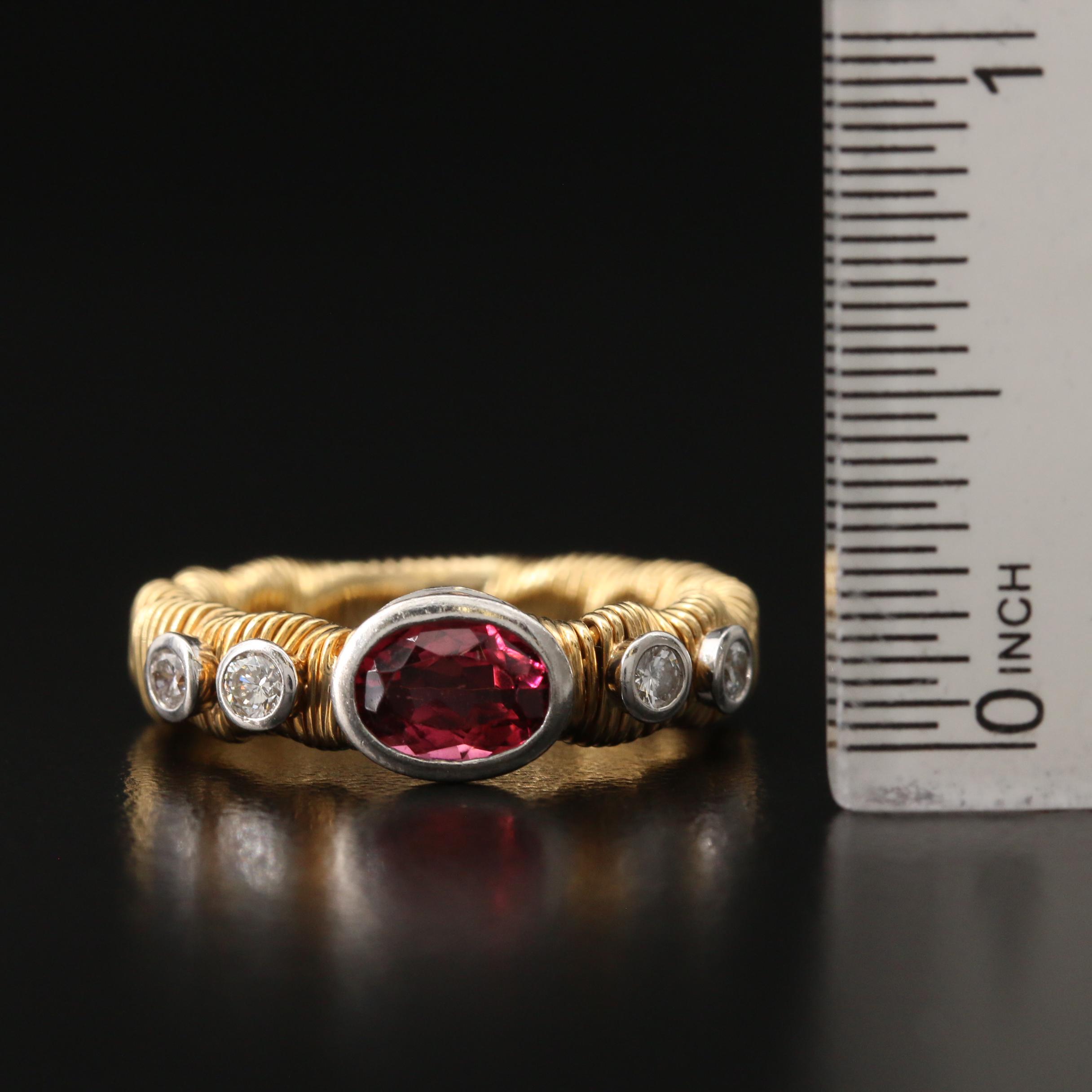 David Benlolo 18K and Platinum Pink Tourmaline and Diamond Wire Wrap Ring