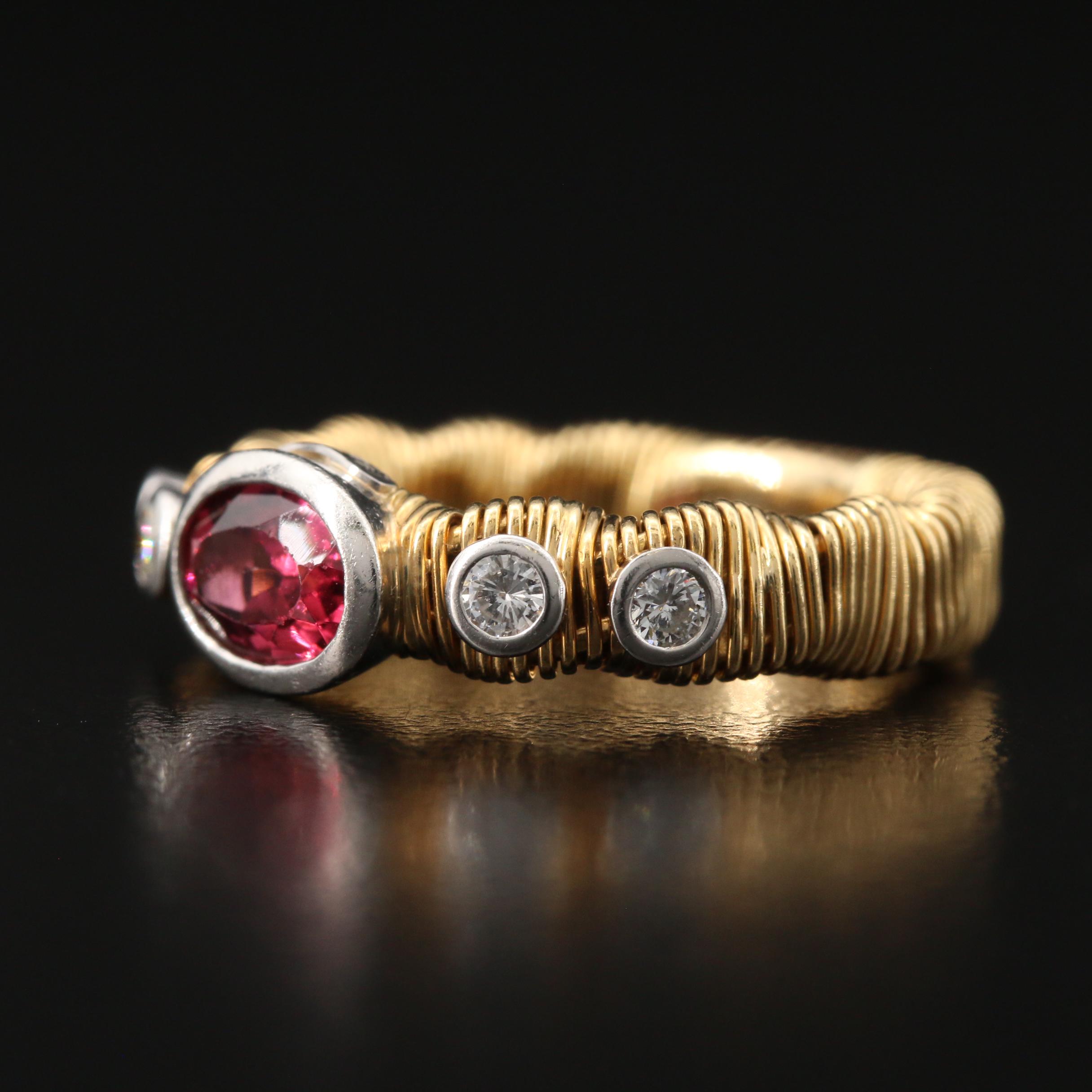 David Benlolo 18K and Platinum Pink Tourmaline and Diamond Wire Wrap Ring