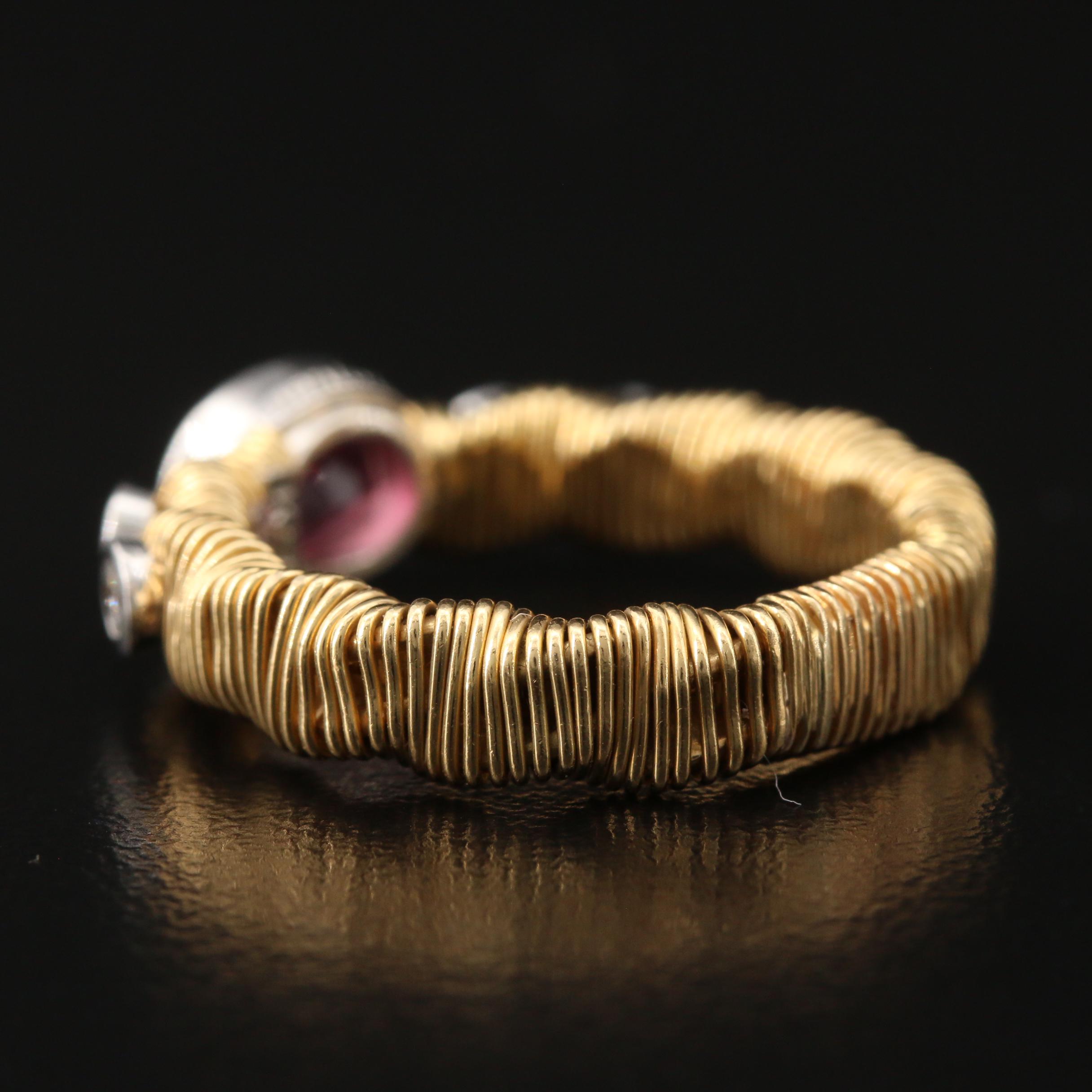 David Benlolo 18K and Platinum Pink Tourmaline and Diamond Wire Wrap Ring