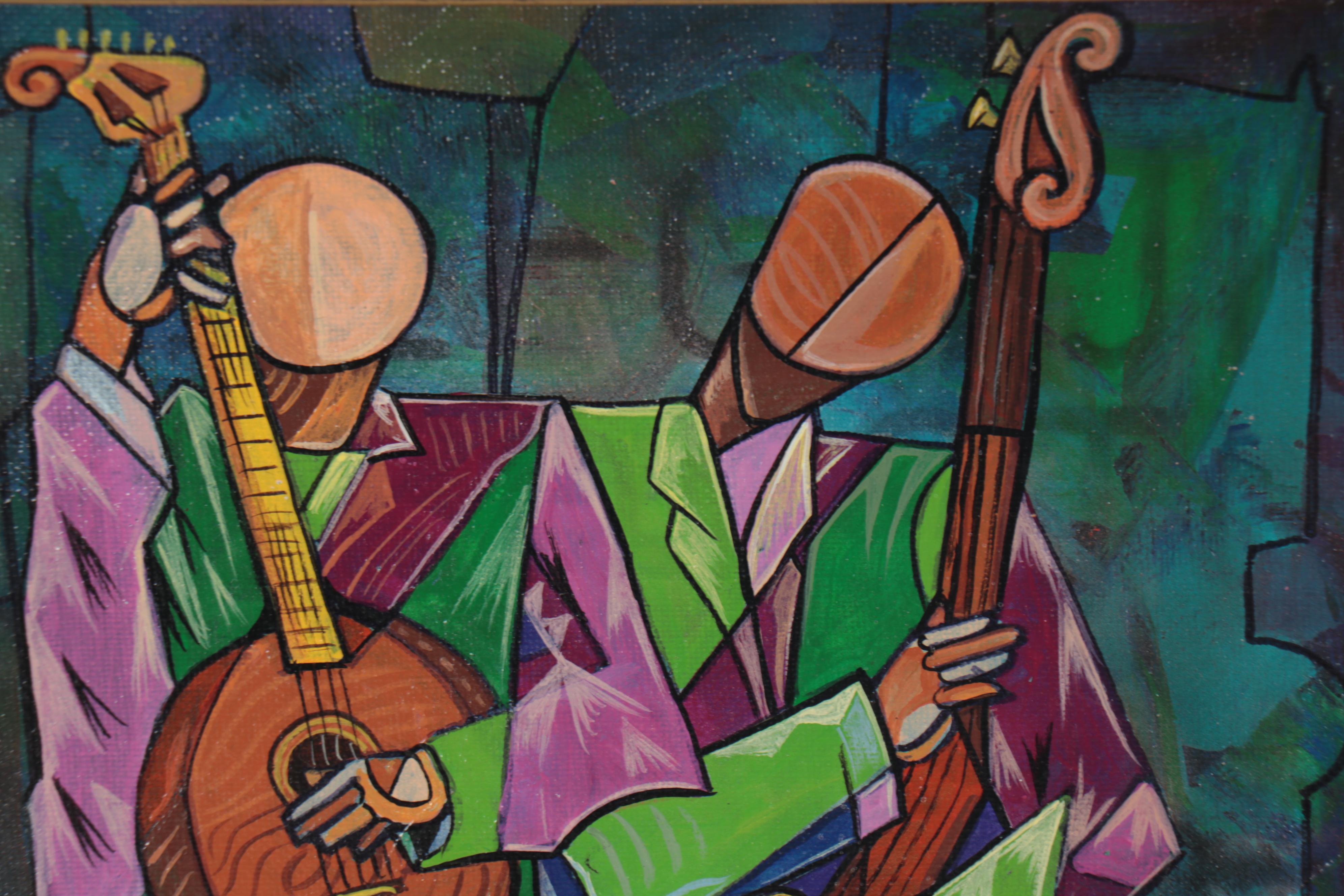 Ricardo Maya Abstract Figural Acrylic Painting of Musicians