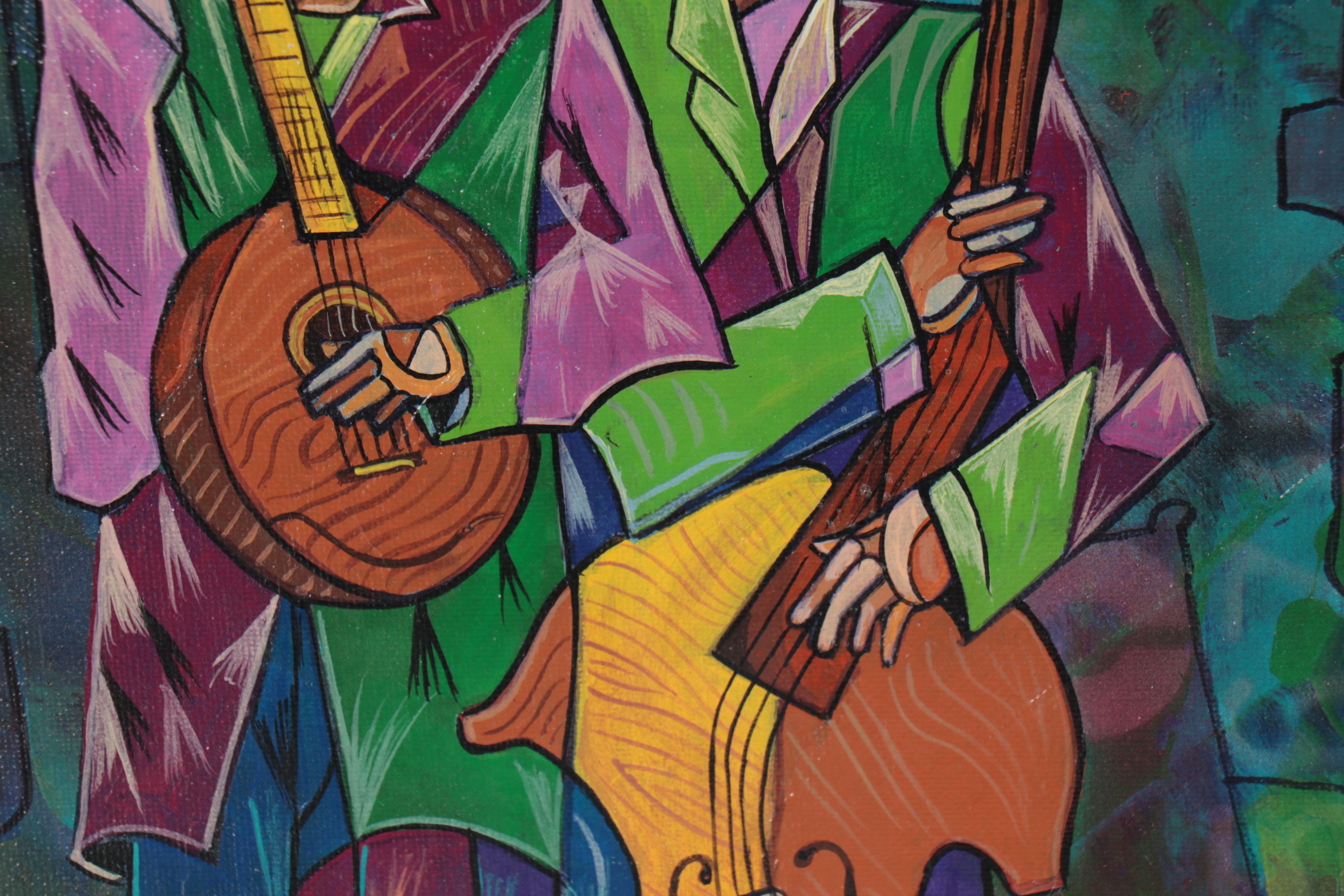 Ricardo Maya Abstract Figural Acrylic Painting of Musicians